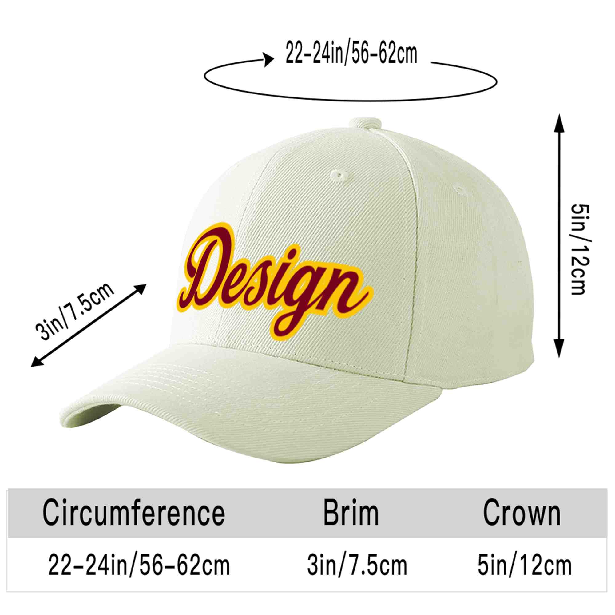 Custom Cream Crimson-Gold Curved Eaves Sport Design Baseball Cap