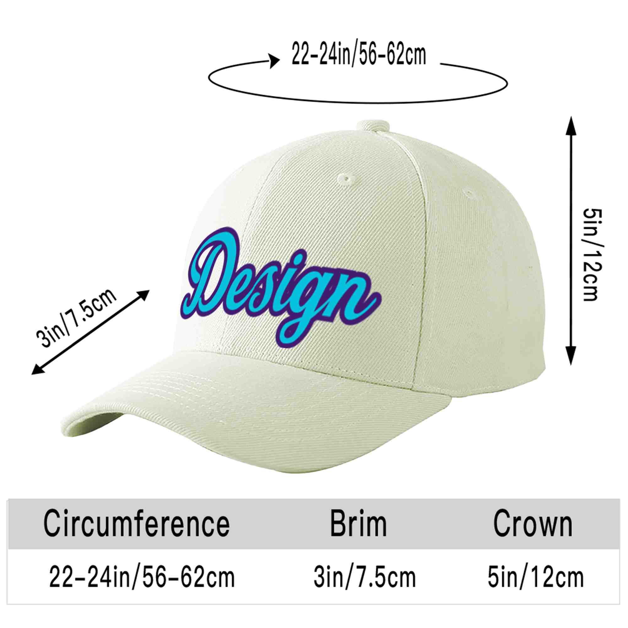 Custom Cream Light Blue-Purple Curved Eaves Sport Design Baseball Cap