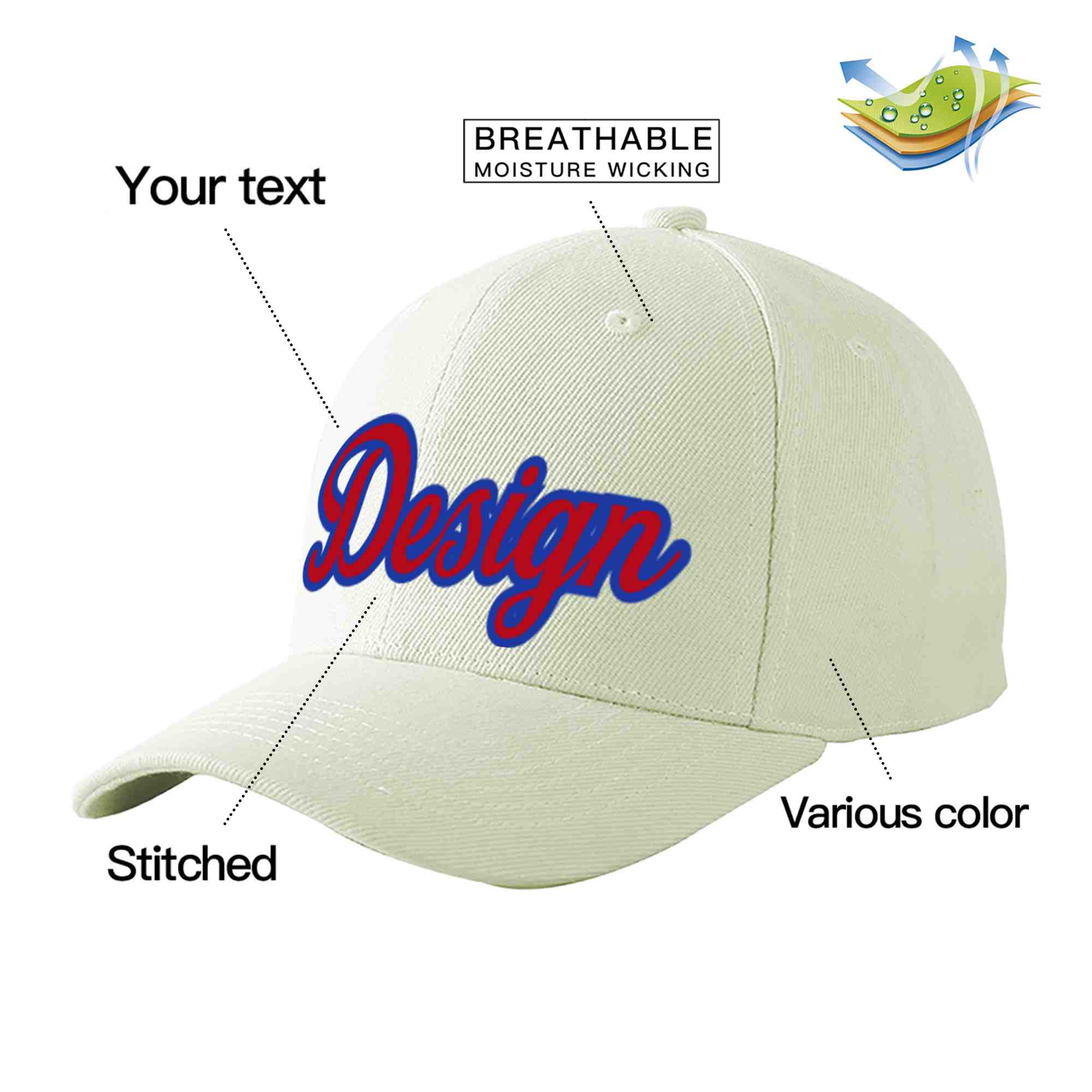 Custom Cream Red-Royal Curved Eaves Sport Design Baseball Cap