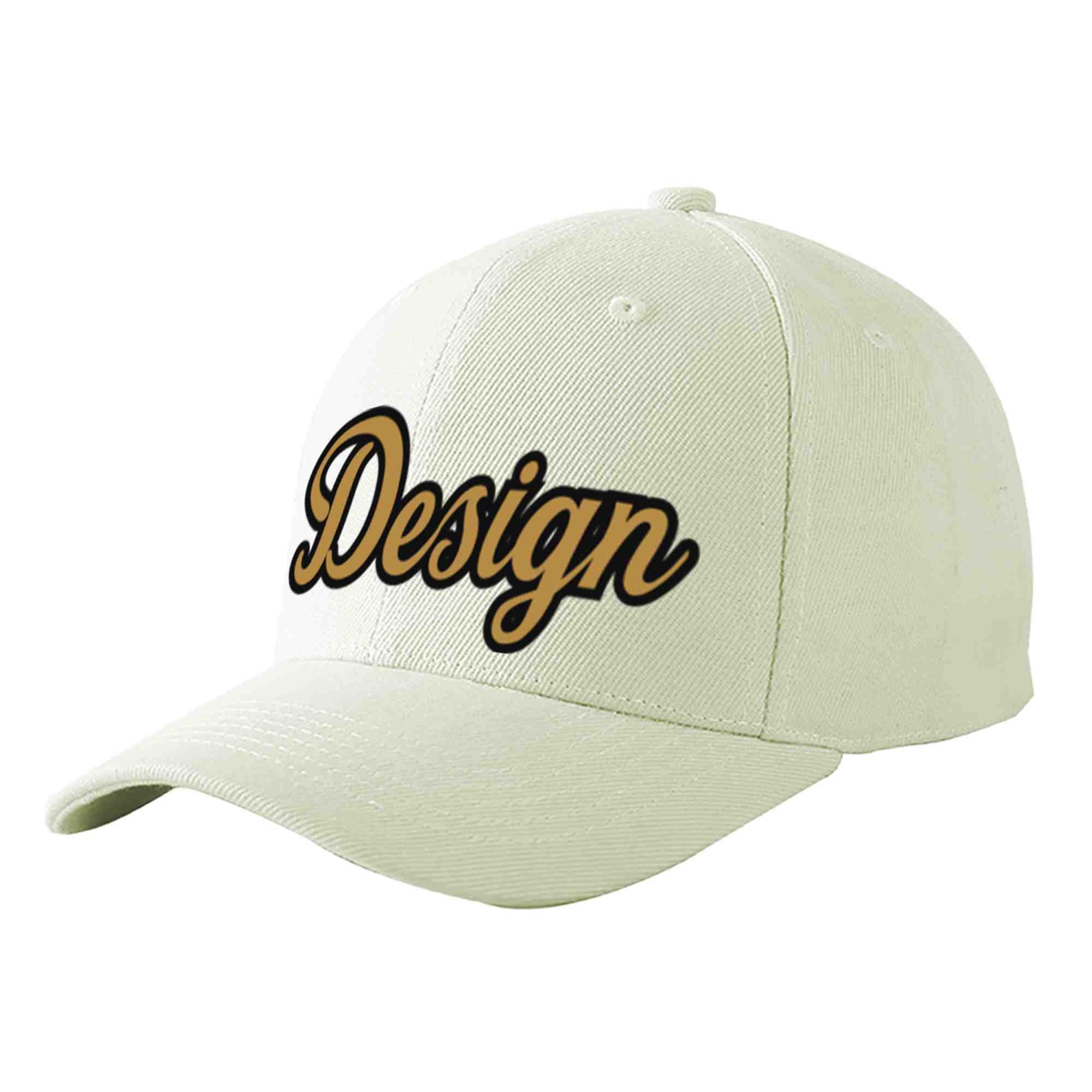 Custom Cream Old Gold-Black Curved Eaves Sport Design Baseball Cap