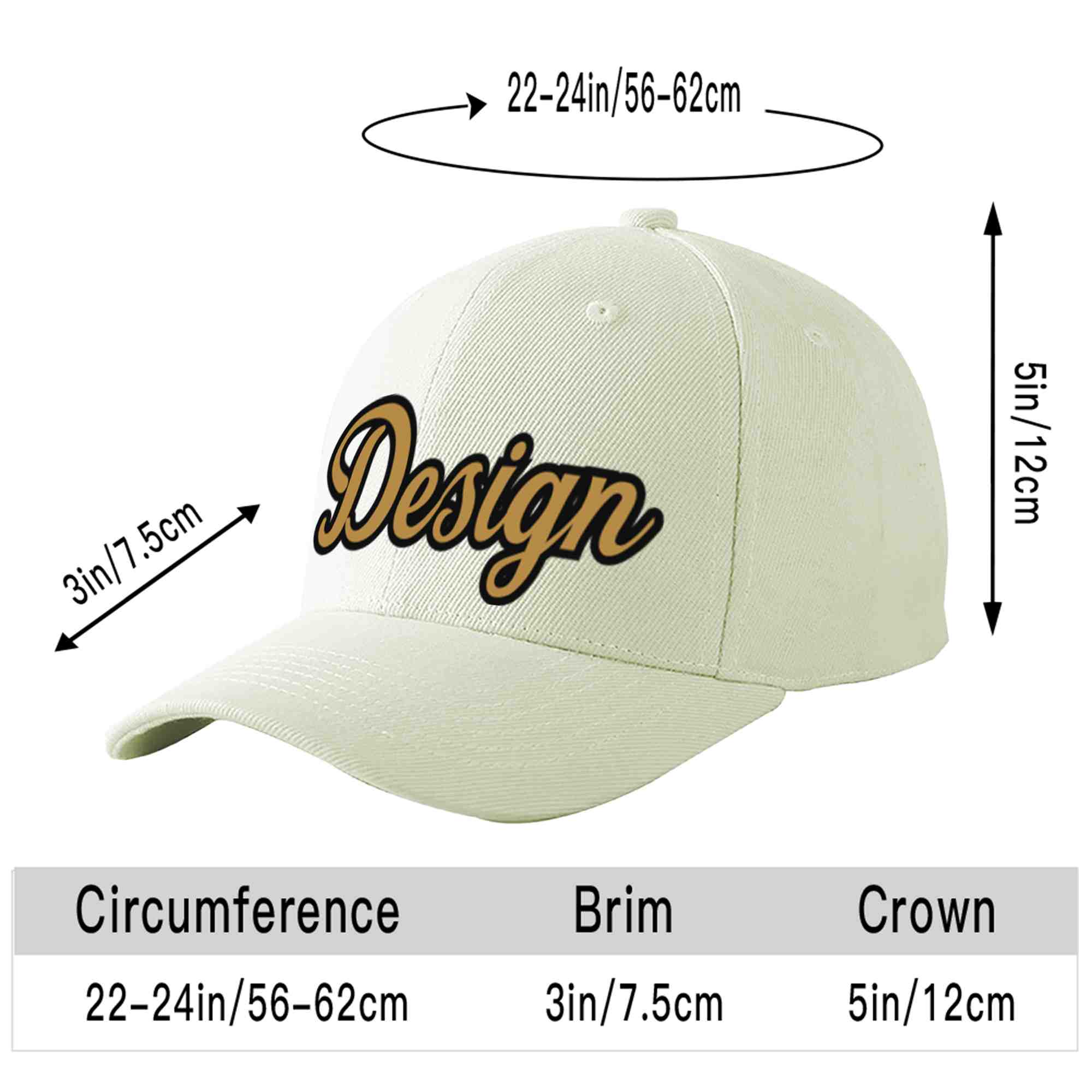 Custom Cream Old Gold-Black Curved Eaves Sport Design Baseball Cap