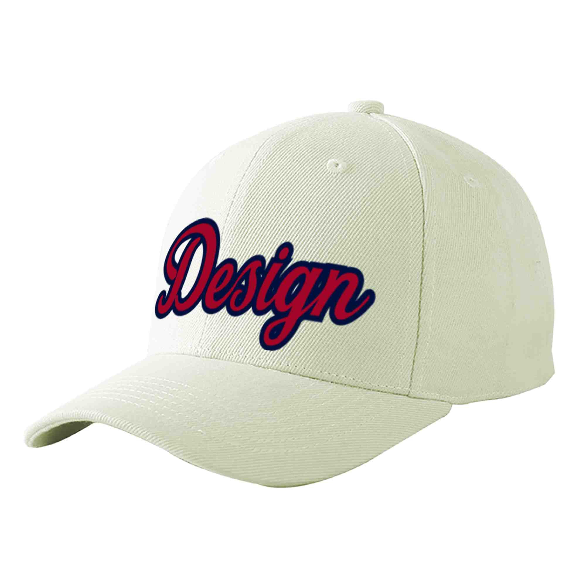 Custom Cream Red-Navy Curved Eaves Sport Design Baseball Cap