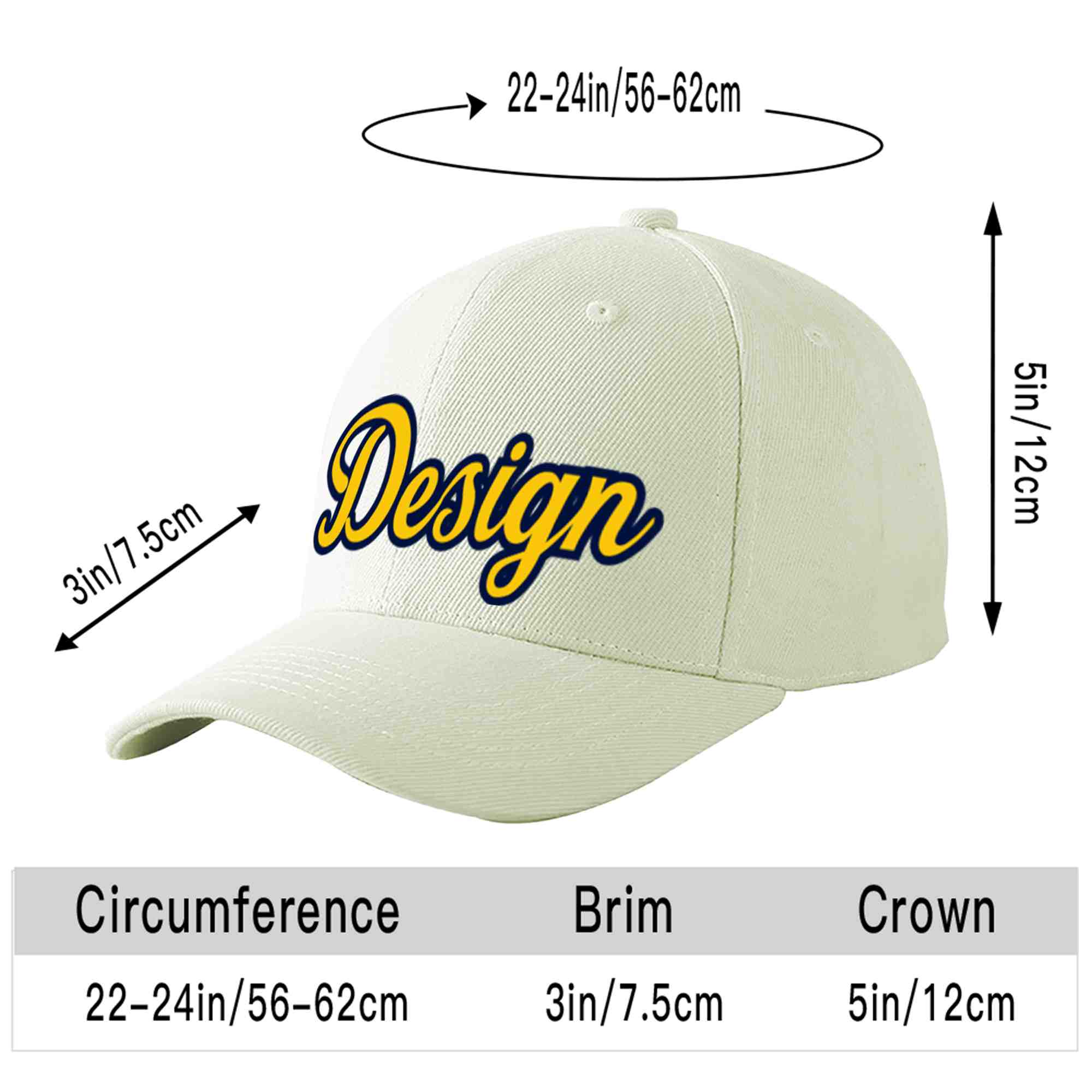 Custom Cream Gold-Navy Curved Eaves Sport Design Baseball Cap