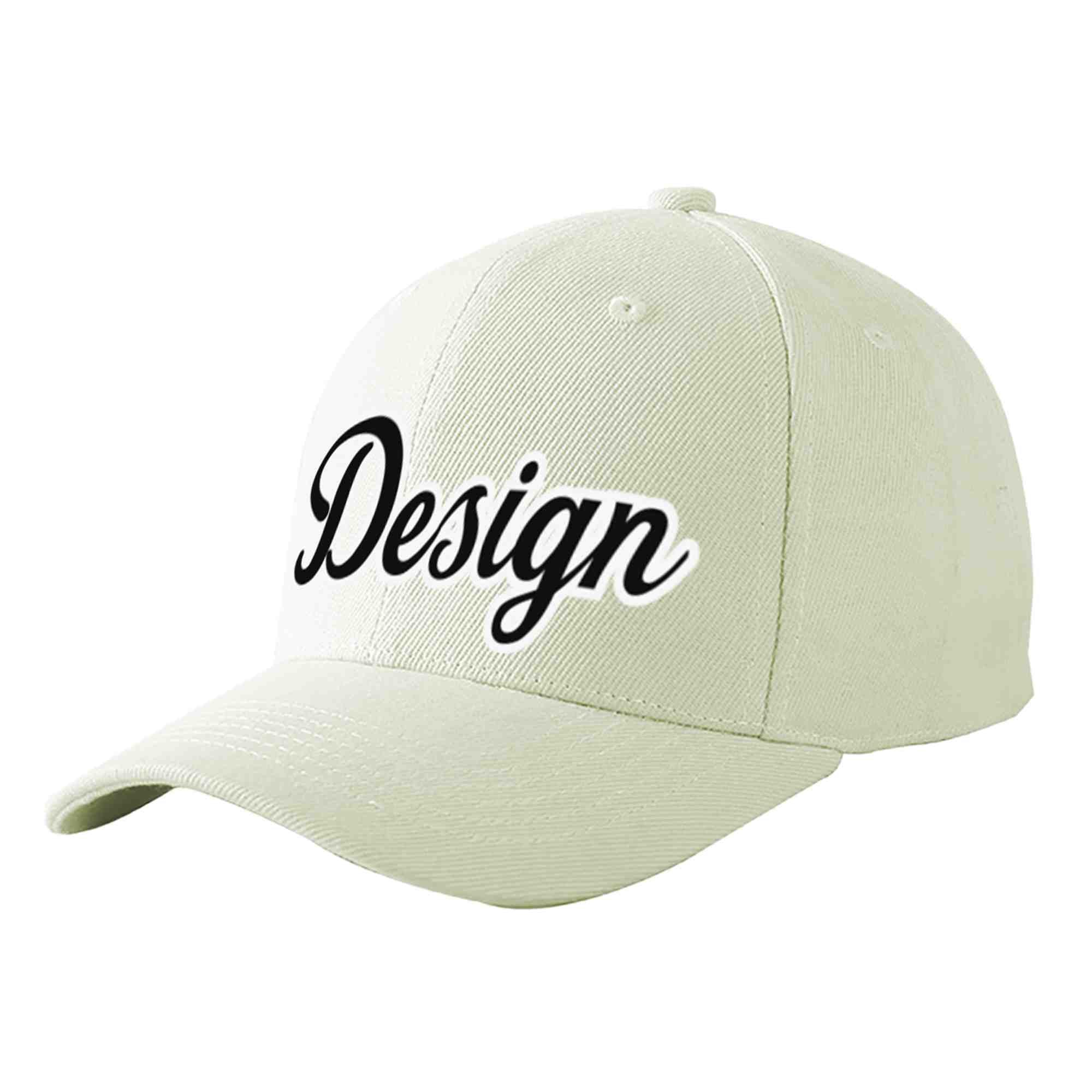 Custom Cream Black-White Curved Eaves Sport Design Baseball Cap