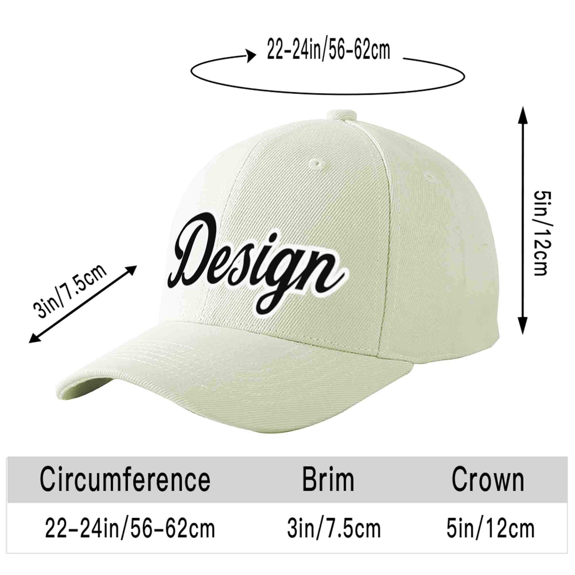 Custom Cream Black-White Curved Eaves Sport Design Baseball Cap