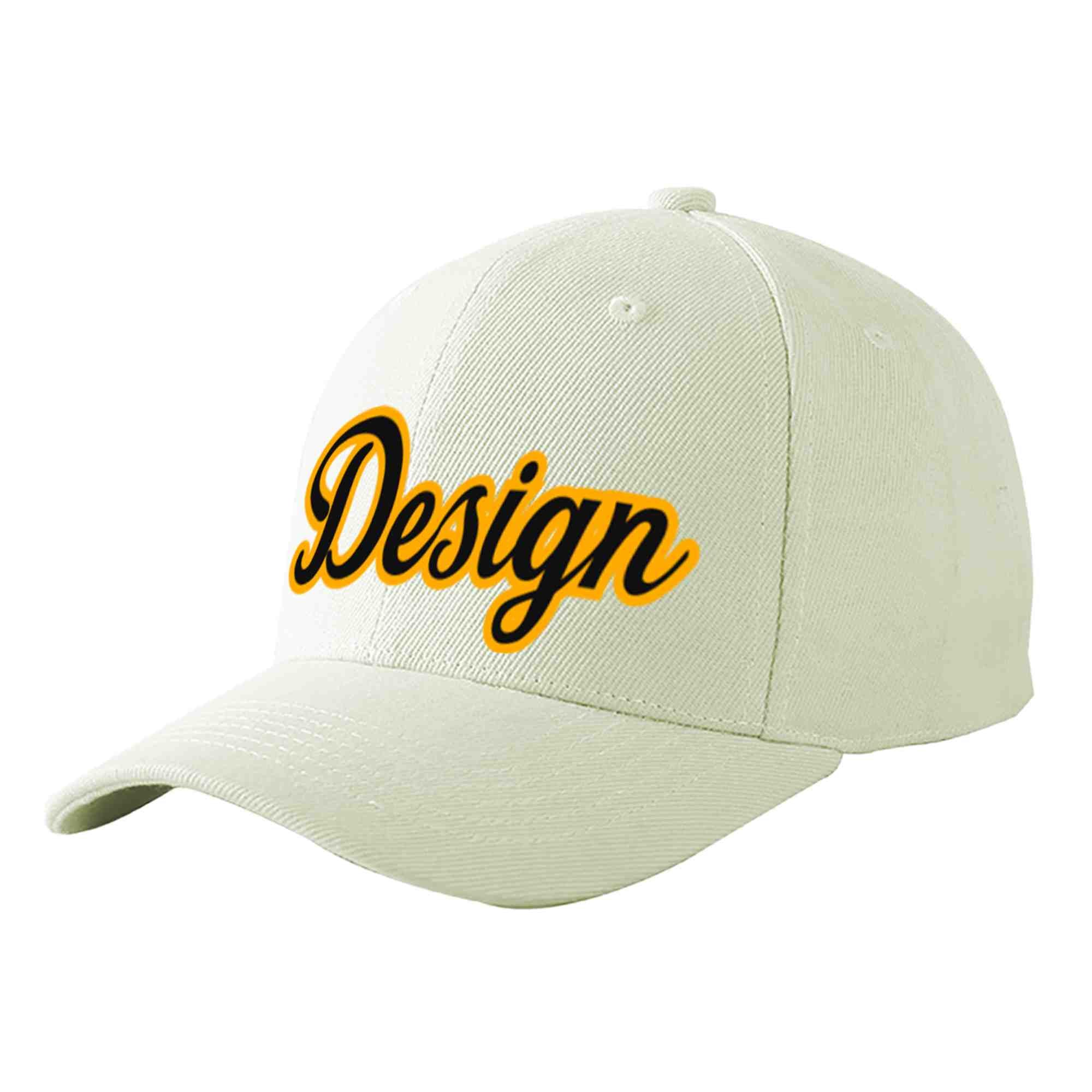 Custom Cream Black-Yellow Curved Eaves Sport Design Baseball Cap