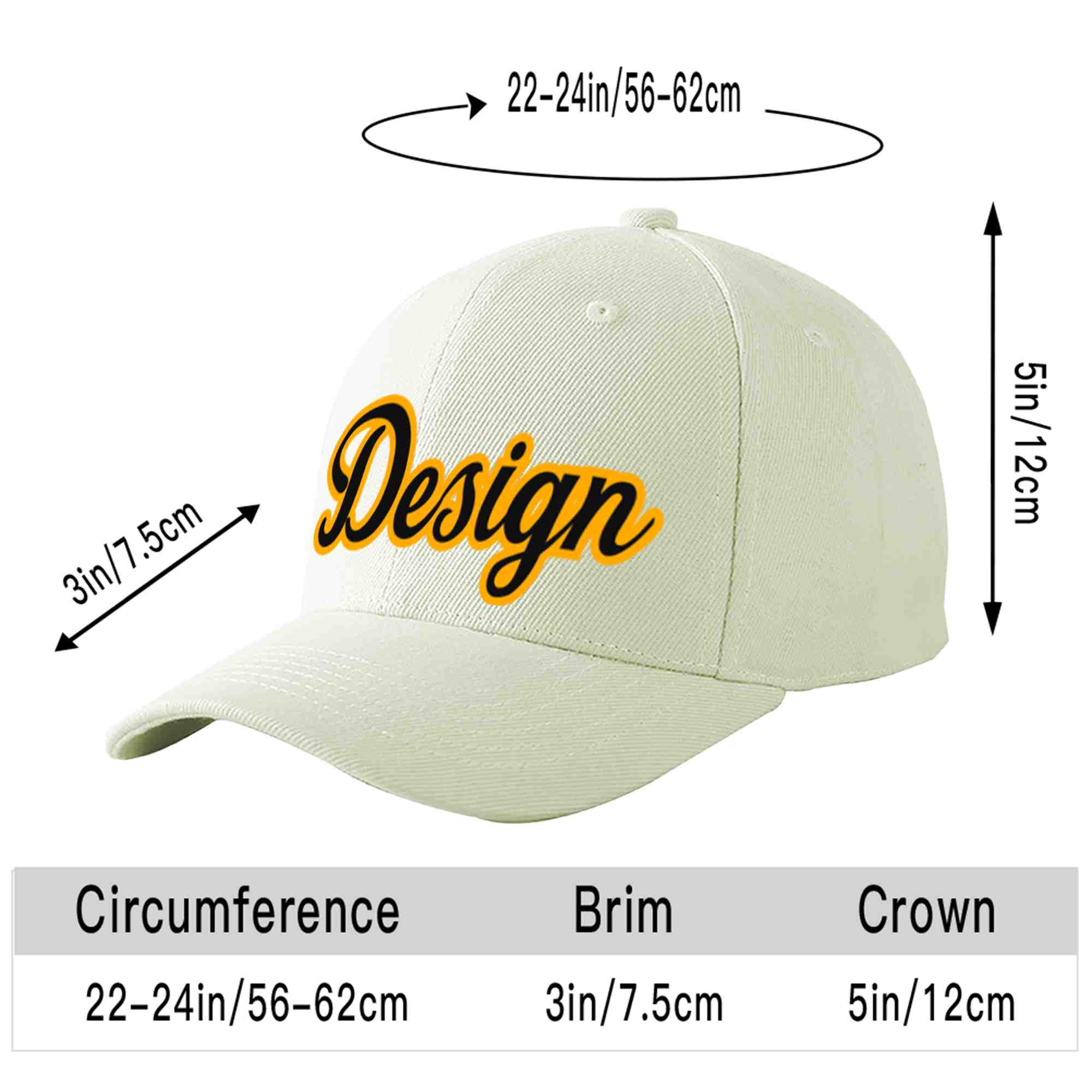 Custom Cream Black-Yellow Curved Eaves Sport Design Baseball Cap