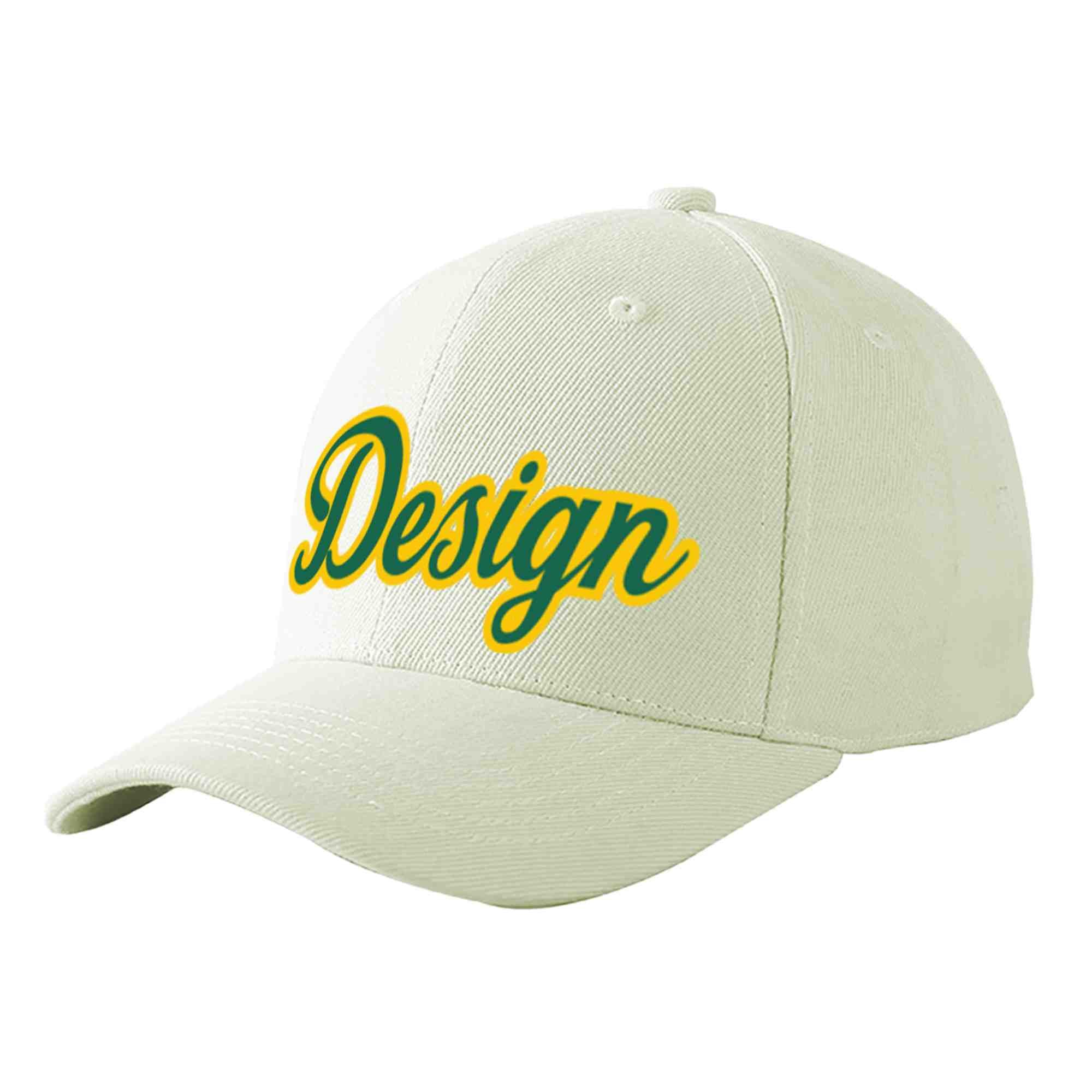 Custom Cream Kelly Green-Gold Curved Eaves Sport Design Baseball Cap