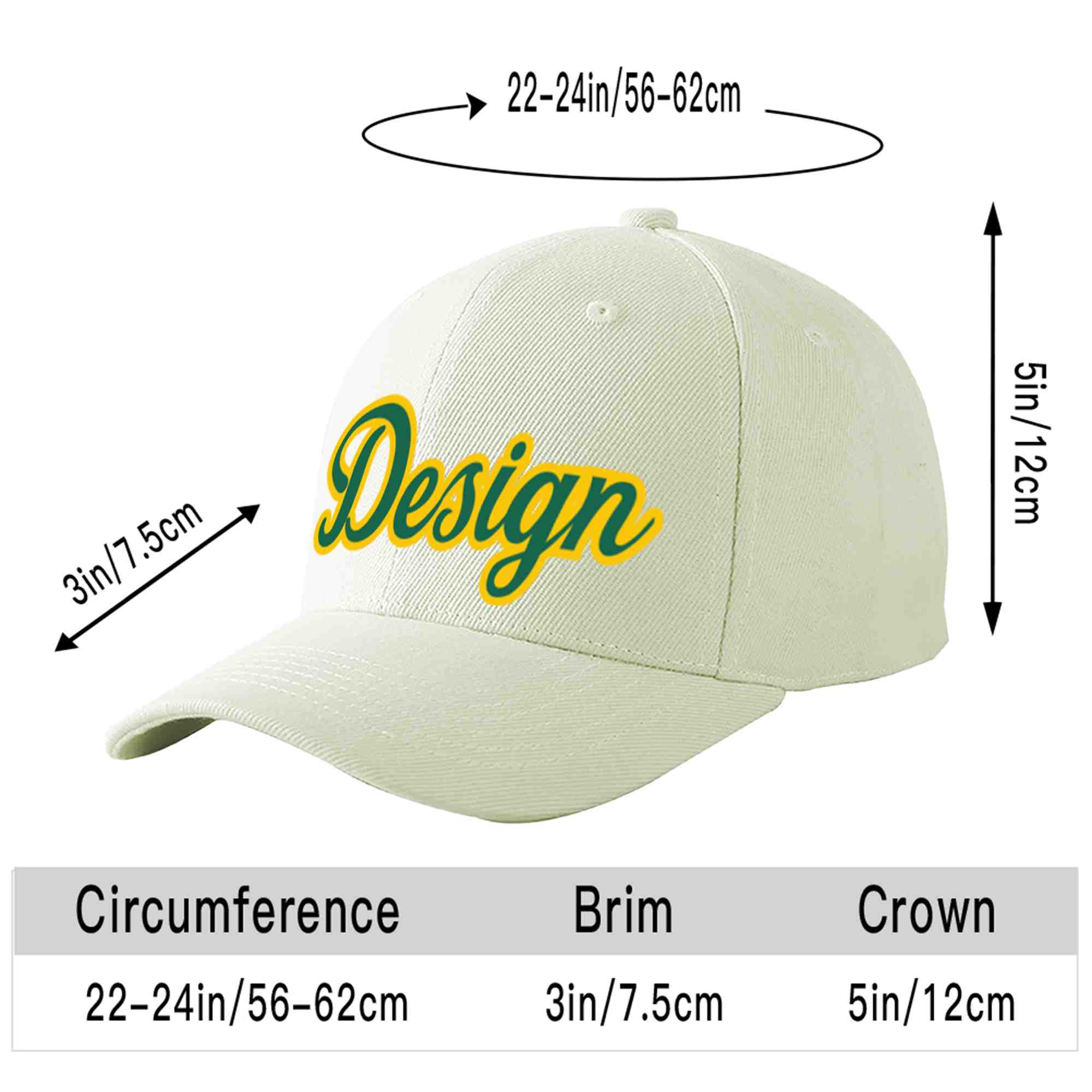 Custom Cream Kelly Green-Gold Curved Eaves Sport Design Baseball Cap