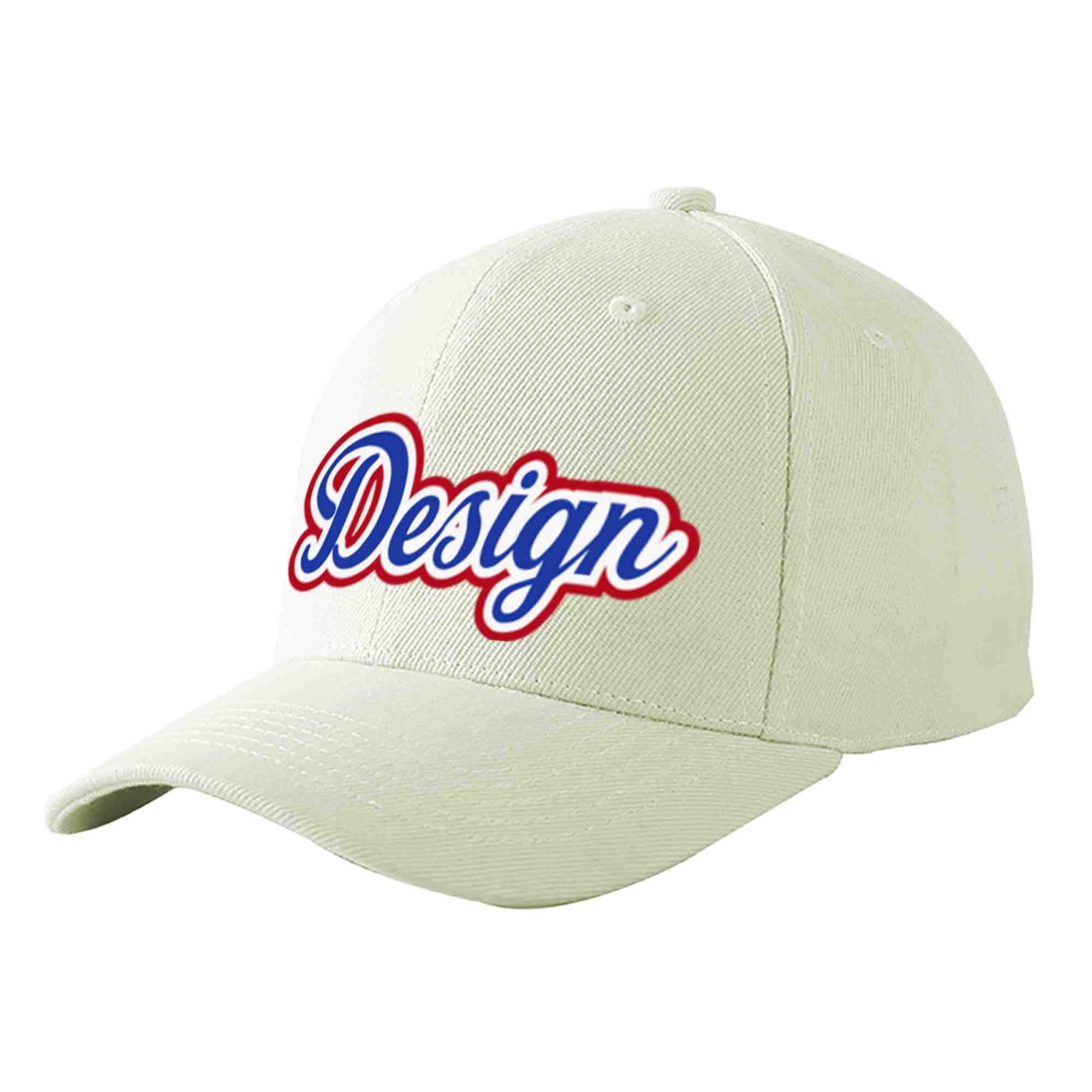 Custom Cream Royal-White Curved Eaves Sport Design Baseball Cap