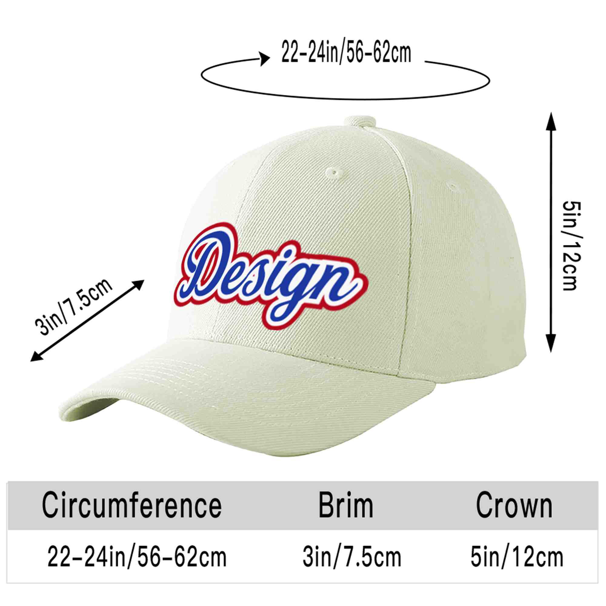 Custom Cream Royal-White Curved Eaves Sport Design Baseball Cap