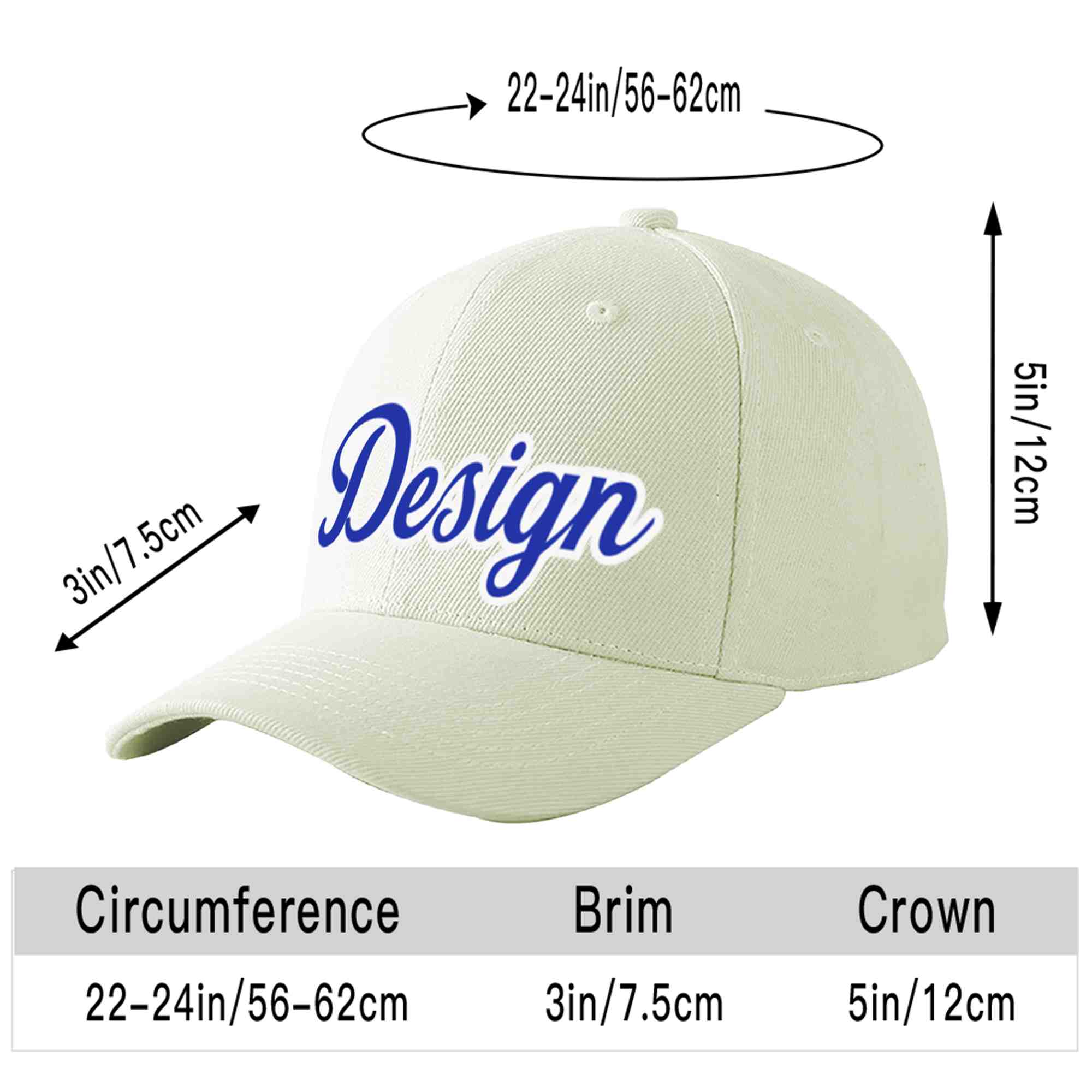 Custom Cream Royal-White Curved Eaves Sport Design Baseball Cap