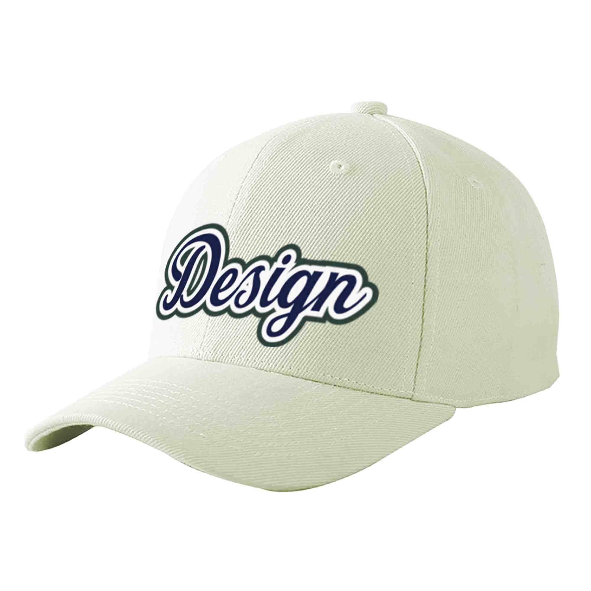 Custom Cream Navy-White Curved Eaves Sport Design Baseball Cap