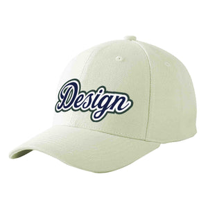 Casquette de baseball incurvée Eaves Sport Design crème personnalisée bleu marine-blanc