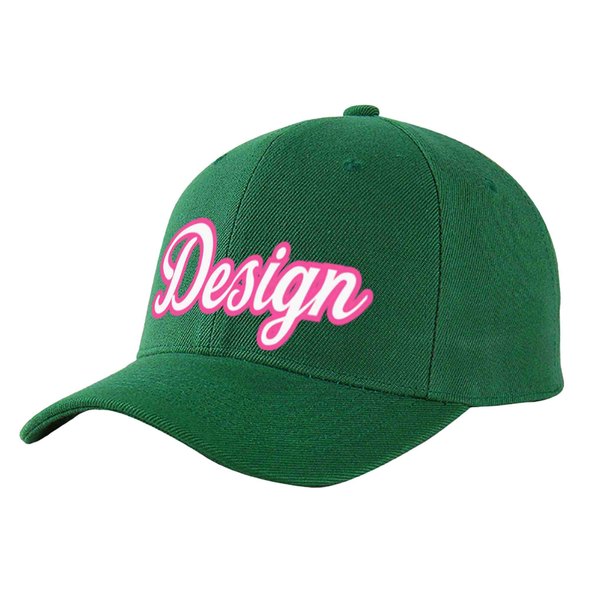 Custom Green White-Pink Curved Eaves Sport Design Baseball Cap