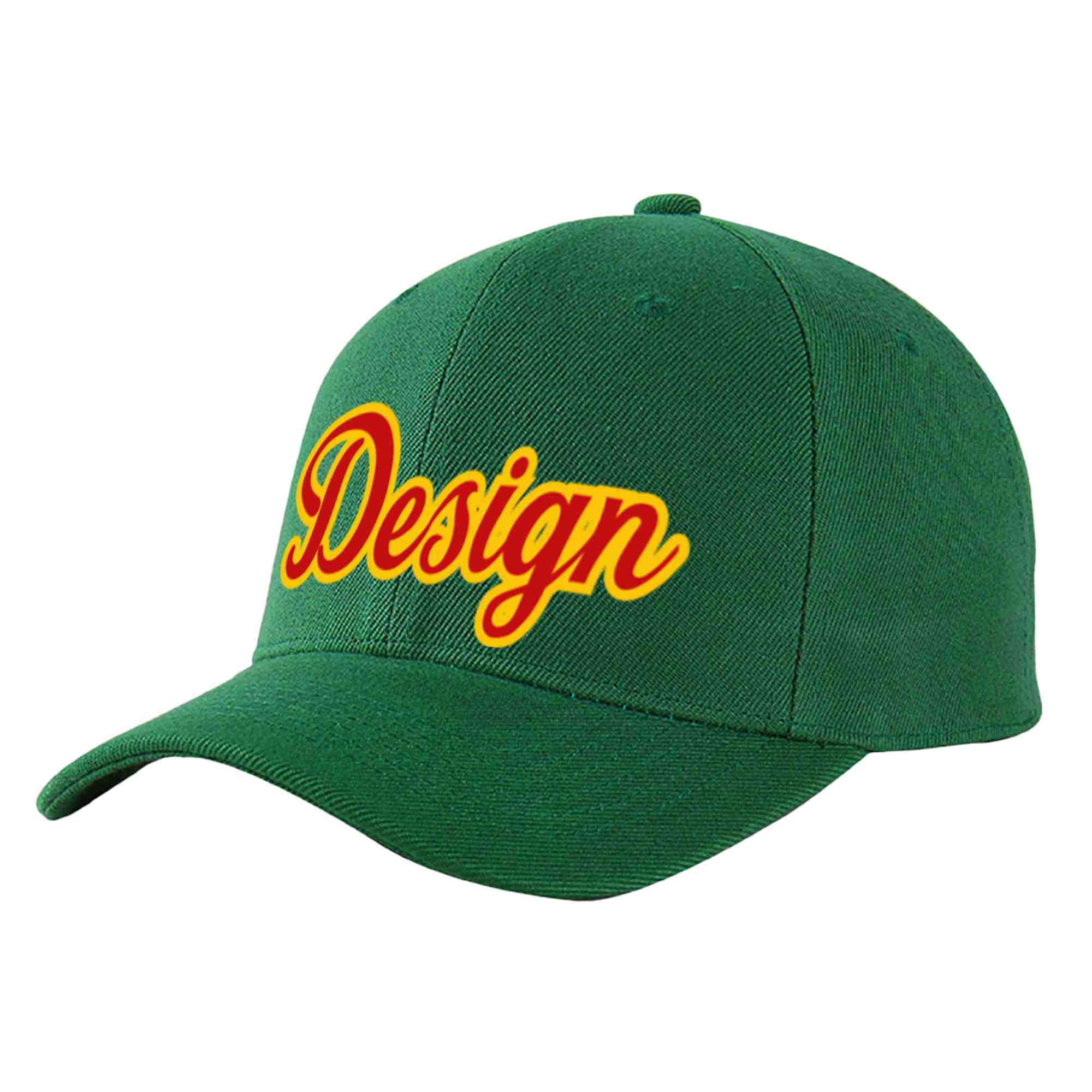 Custom Green Red-Yellow Curved Eaves Sport Design Baseball Cap