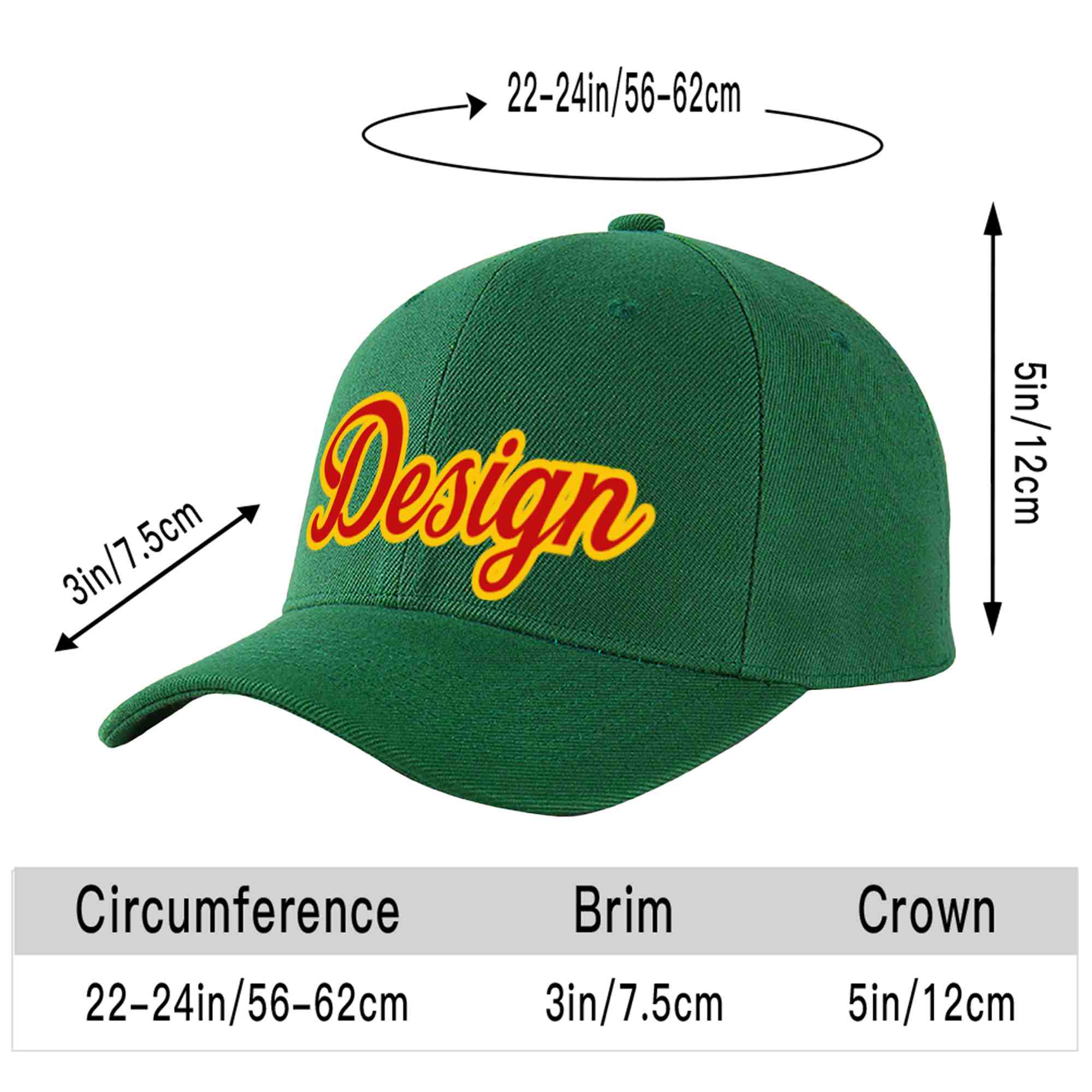 Custom Green Red-Yellow Curved Eaves Sport Design Baseball Cap