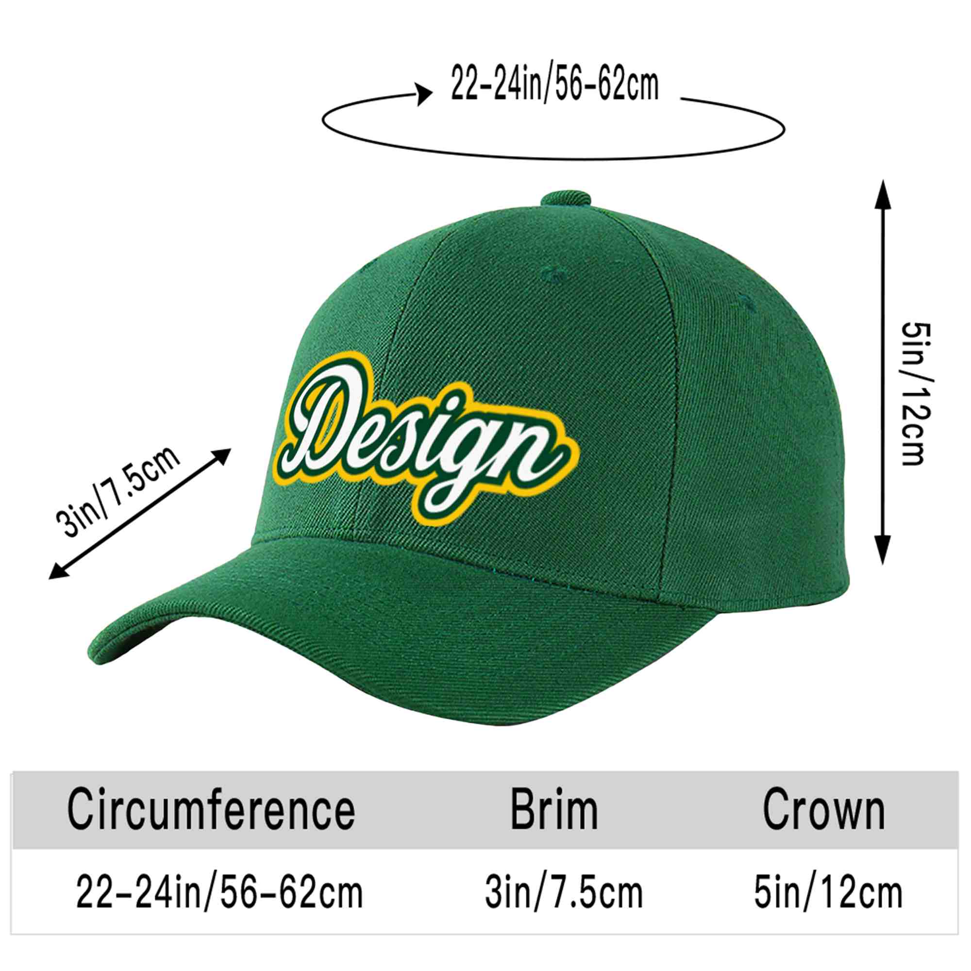 Custom Green White-Kelly Green Curved Eaves Sport Design Baseball Cap