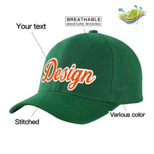 Custom Green Orange-White Curved Eaves Sport Design Baseball Cap