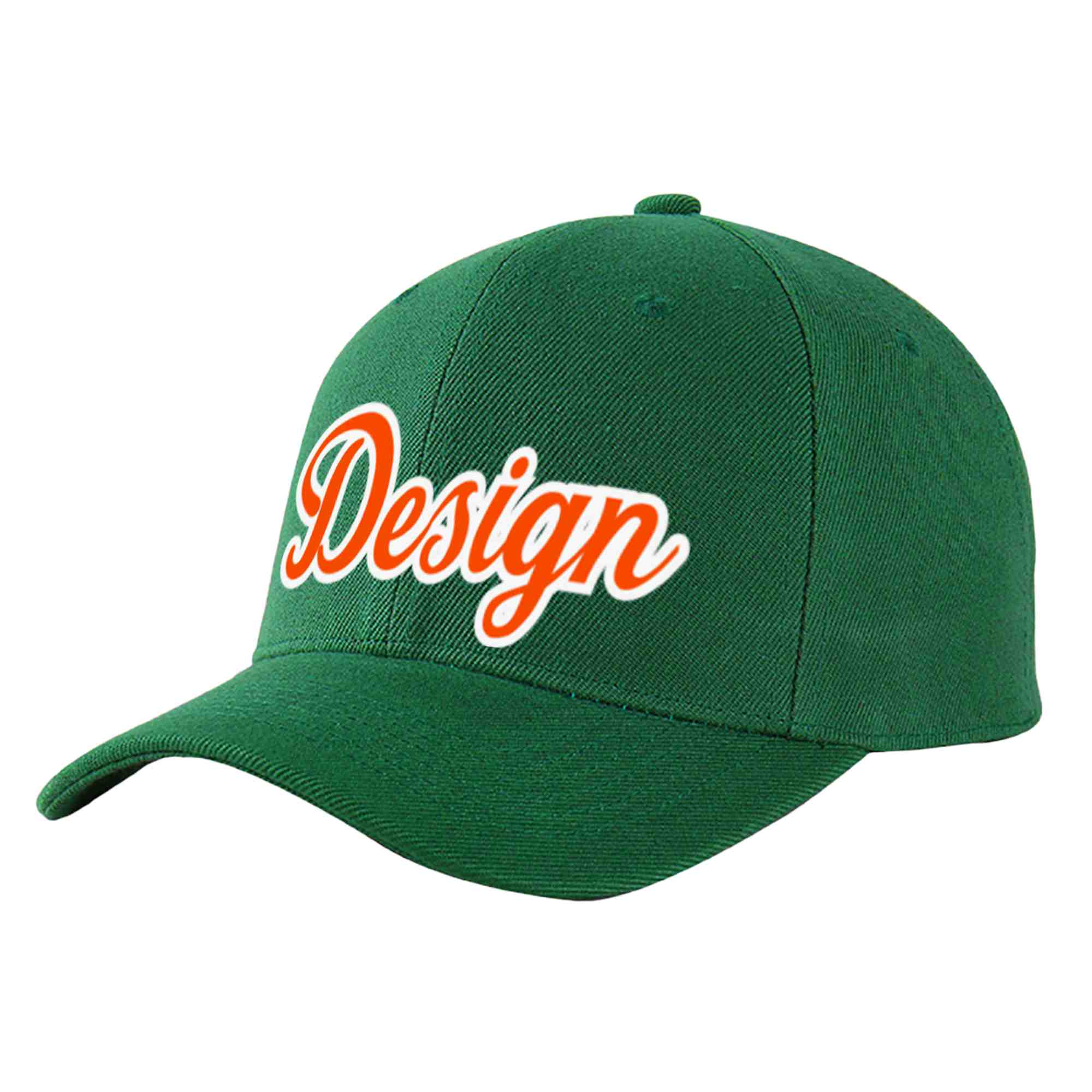 Custom Green Orange-White Curved Eaves Sport Design Baseball Cap