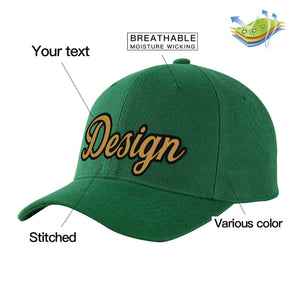 Casquette de baseball personnalisée verte, vieux or et noir, design sportif, avec avant-toit incurvé