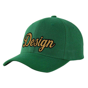 Casquette de baseball personnalisée verte, vieux or et noir, design sportif, avec avant-toit incurvé