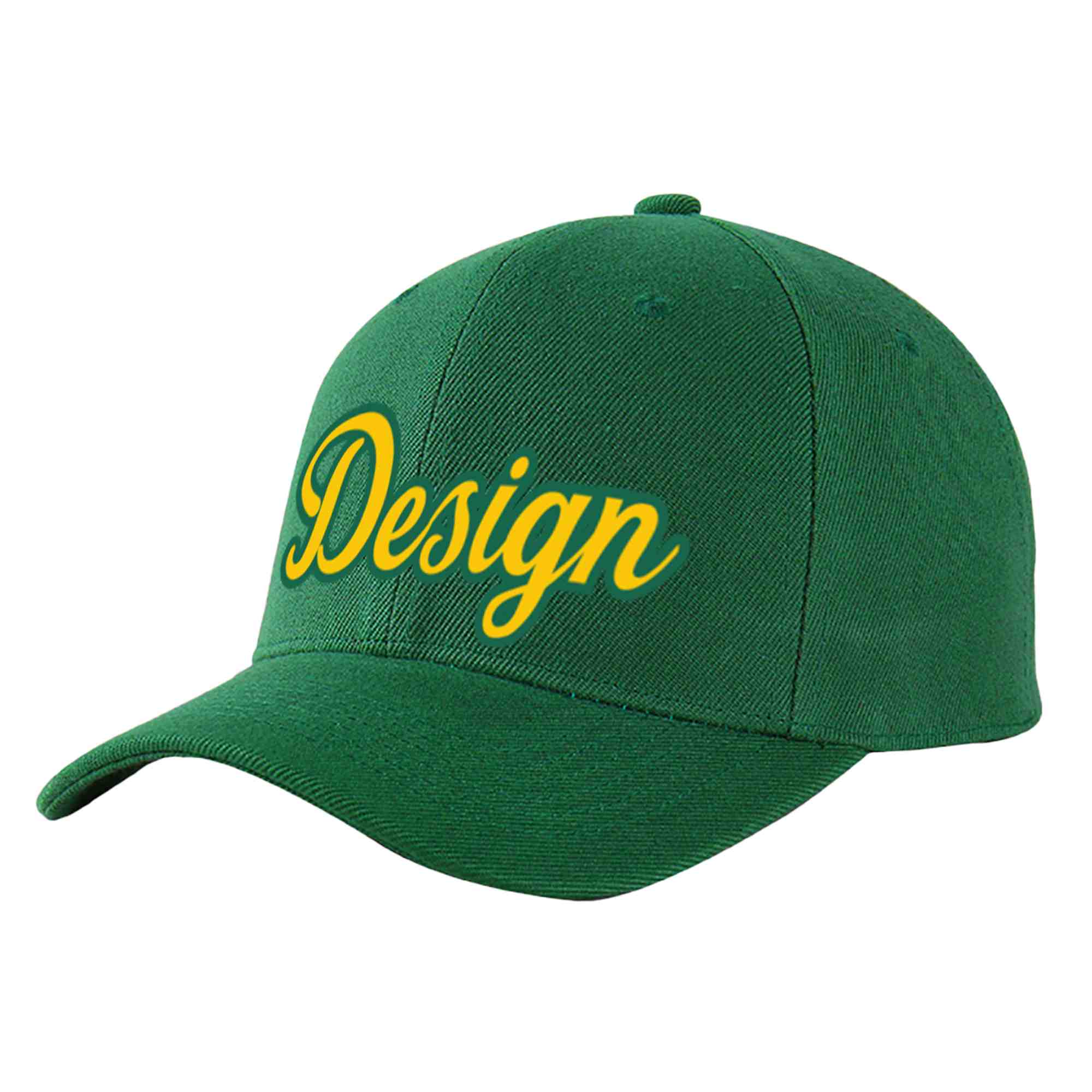 Custom Green Gold-Kelly Green Curved Eaves Sport Design Baseball Cap