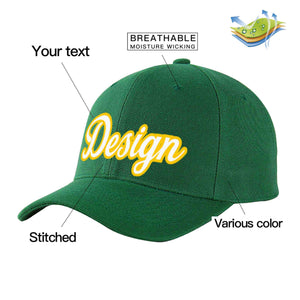 Custom Green White-Gold Curved Eaves Sport Design Baseball Cap