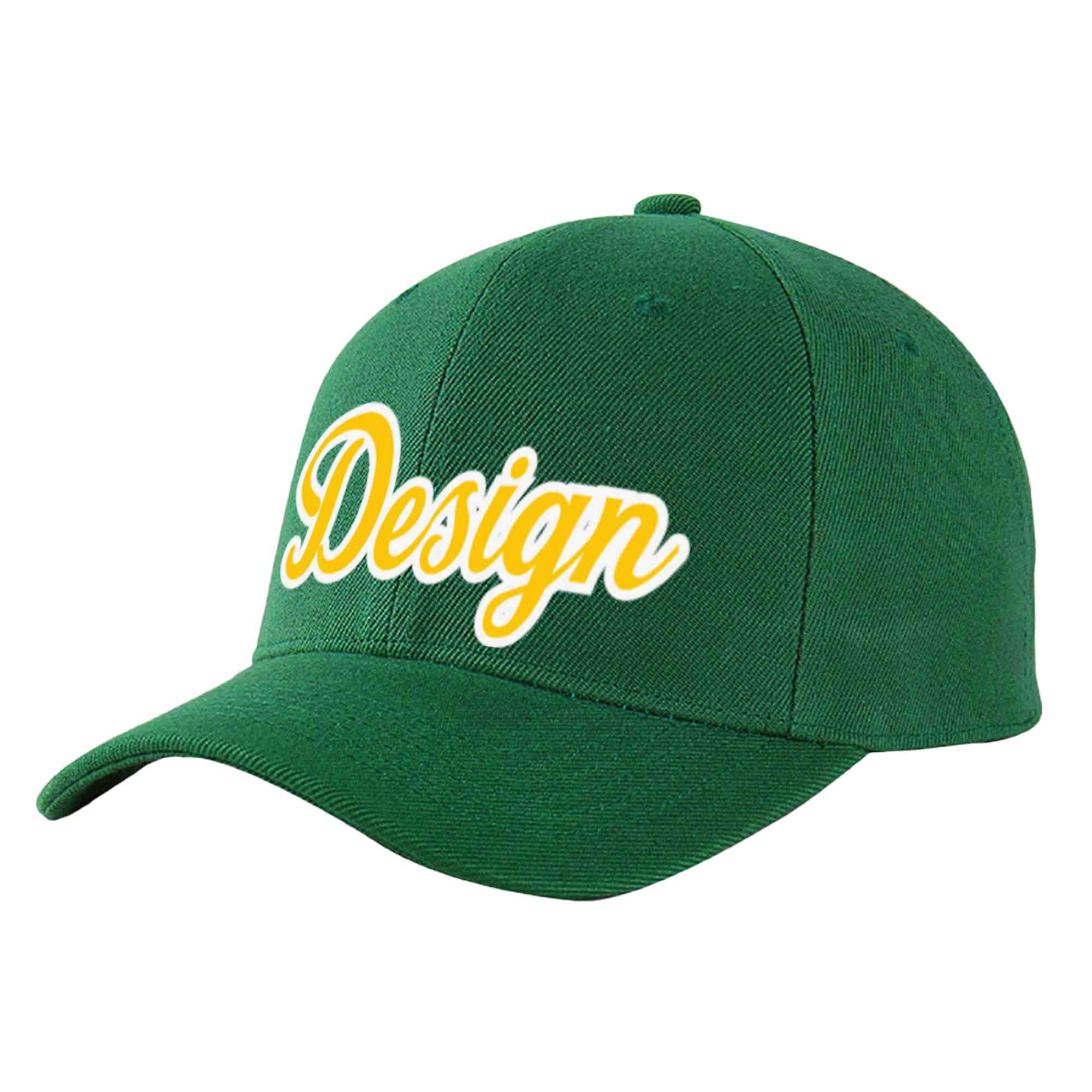 Custom Green Gold-White Curved Eaves Sport Design Baseball Cap