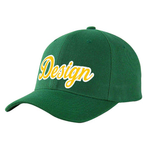 Casquette de baseball personnalisée vert or-blanc courbé Eaves Sport Design