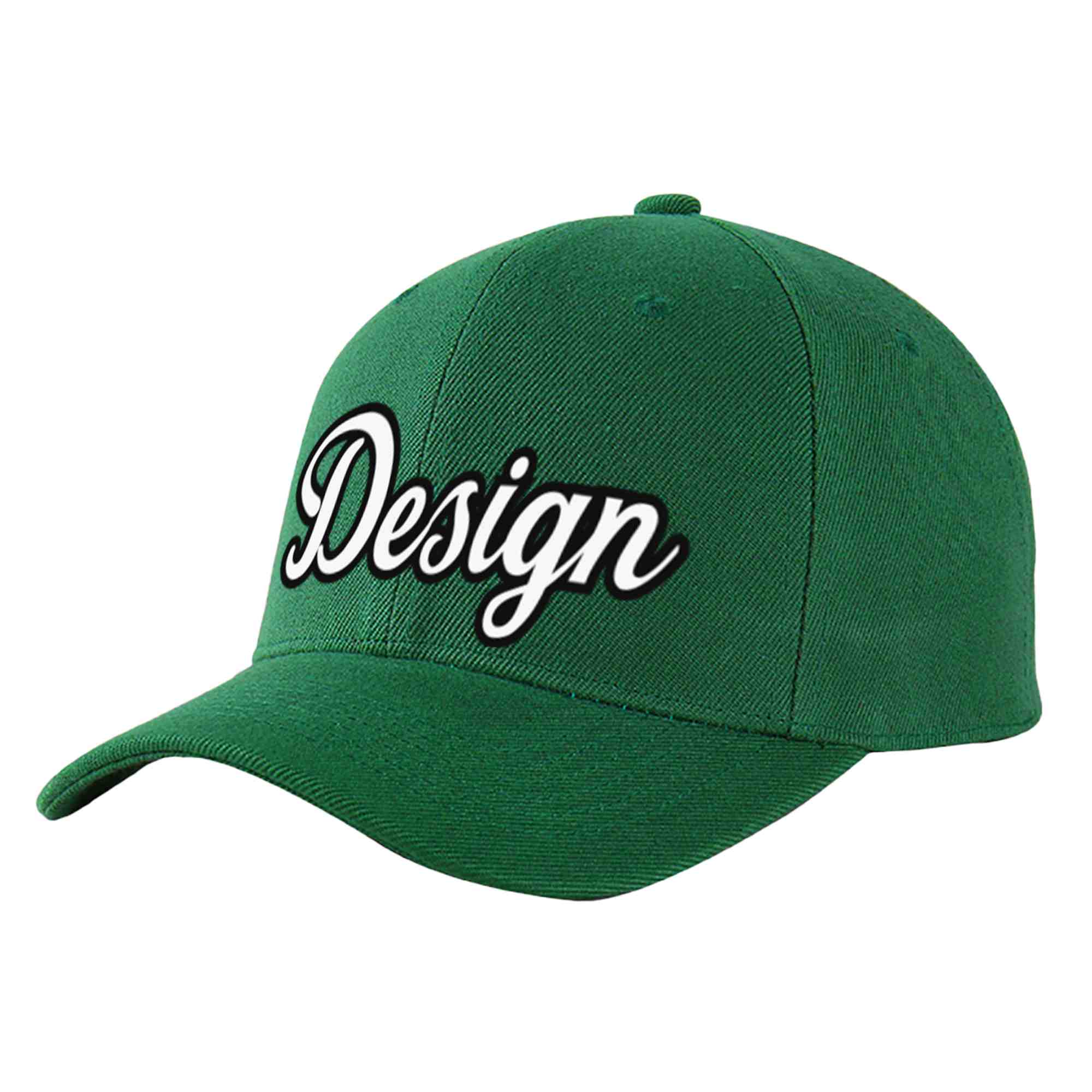 Custom Green White-Black Curved Eaves Sport Design Baseball Cap