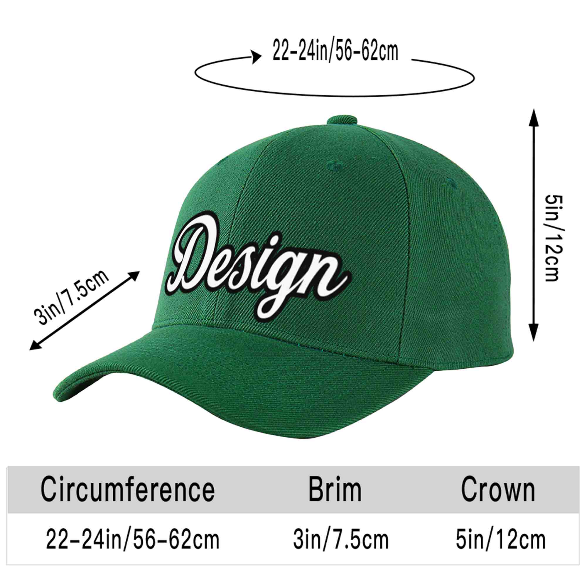 Custom Green White-Black Curved Eaves Sport Design Baseball Cap