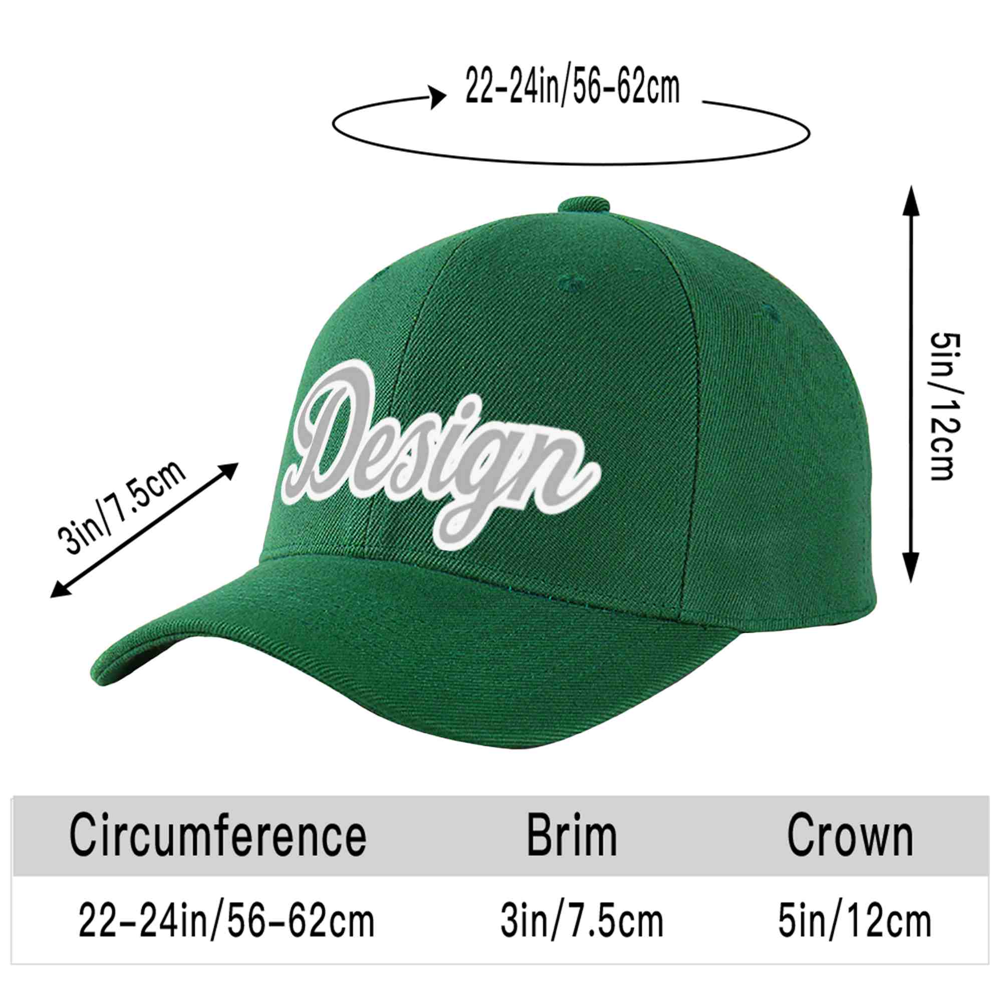 Custom Green Gray-White Curved Eaves Sport Design Baseball Cap