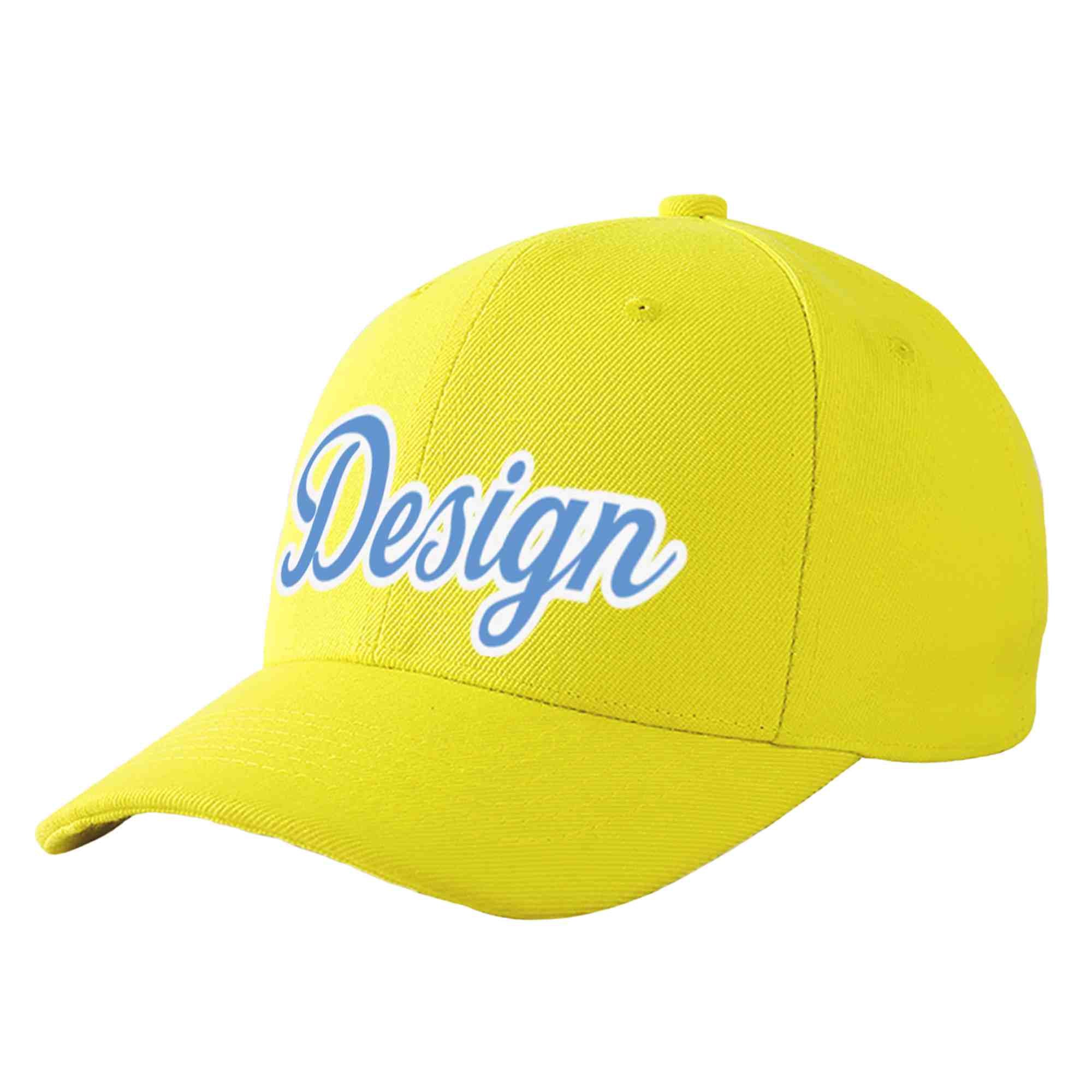 Casquette de baseball incurvée personnalisée jaune bleu clair-blanc avec avant-toit