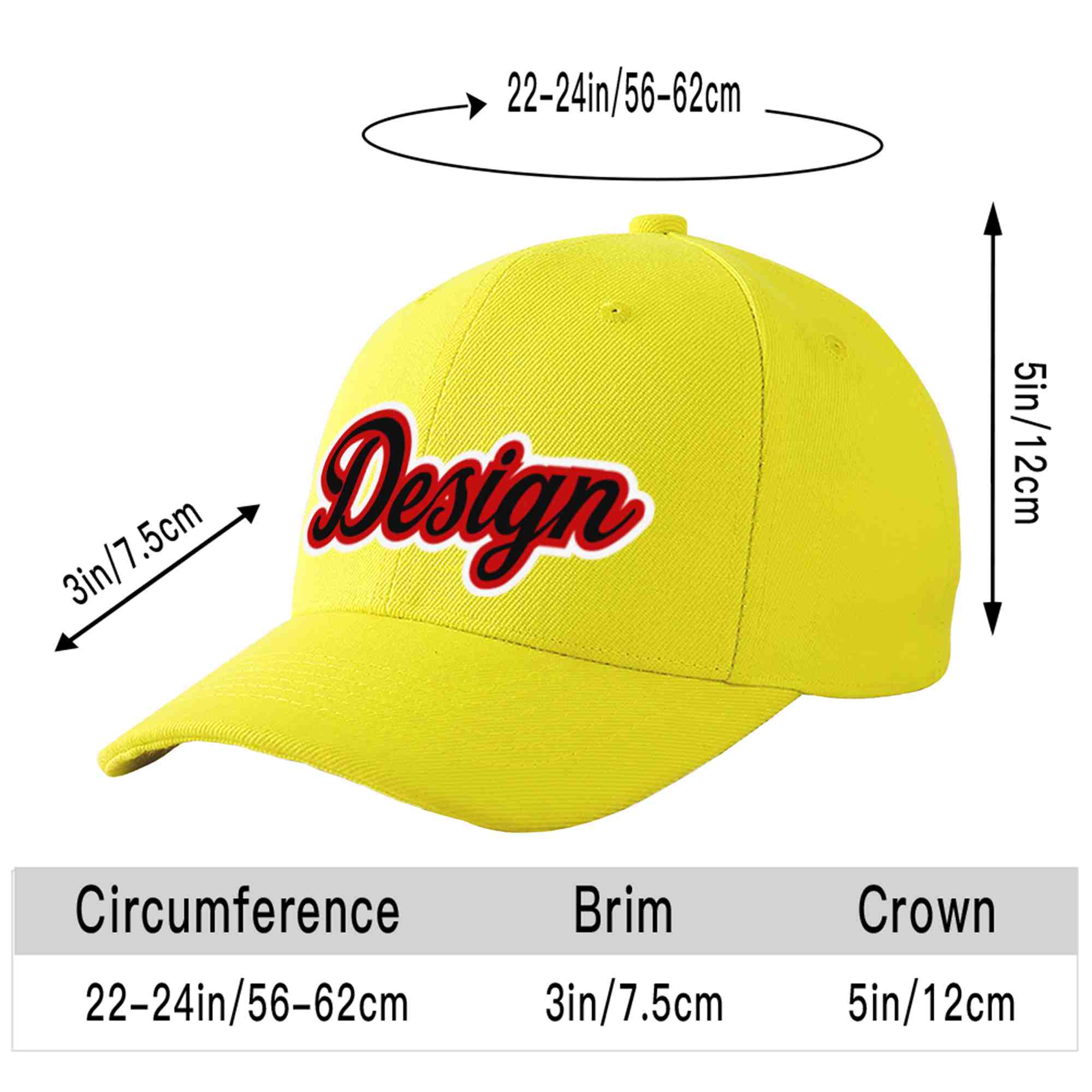 Casquette de baseball personnalisée jaune noir-rouge avec avant-toit incurvé