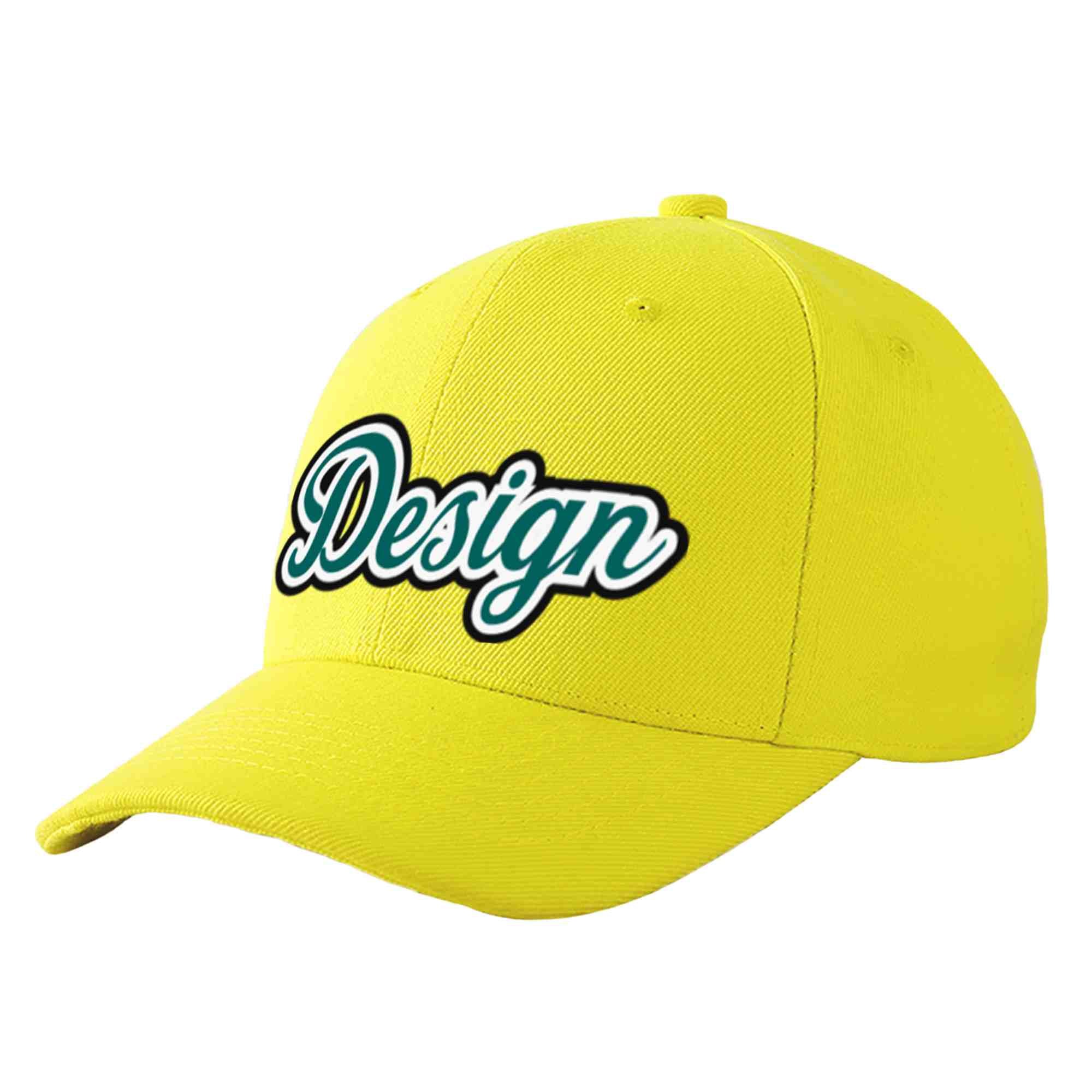 Casquette de baseball personnalisée jaune aqua-blanc courbée Eaves Sport Design