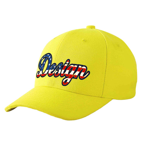Custom Yellow Vintage USA Flag-Gold Curved Eaves Sport Design Baseball Cap