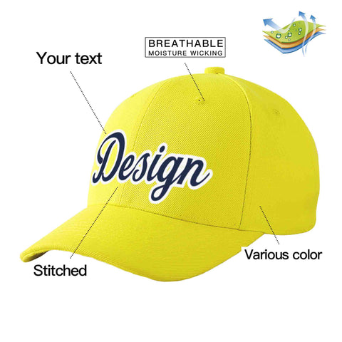 Custom Yellow Navy-White Curved Eaves Sport Design Baseball Cap