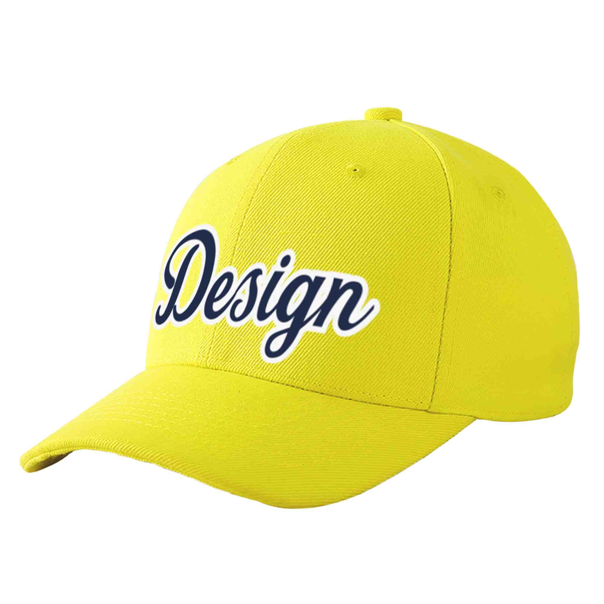 Custom Yellow Navy-White Curved Eaves Sport Design Baseball Cap