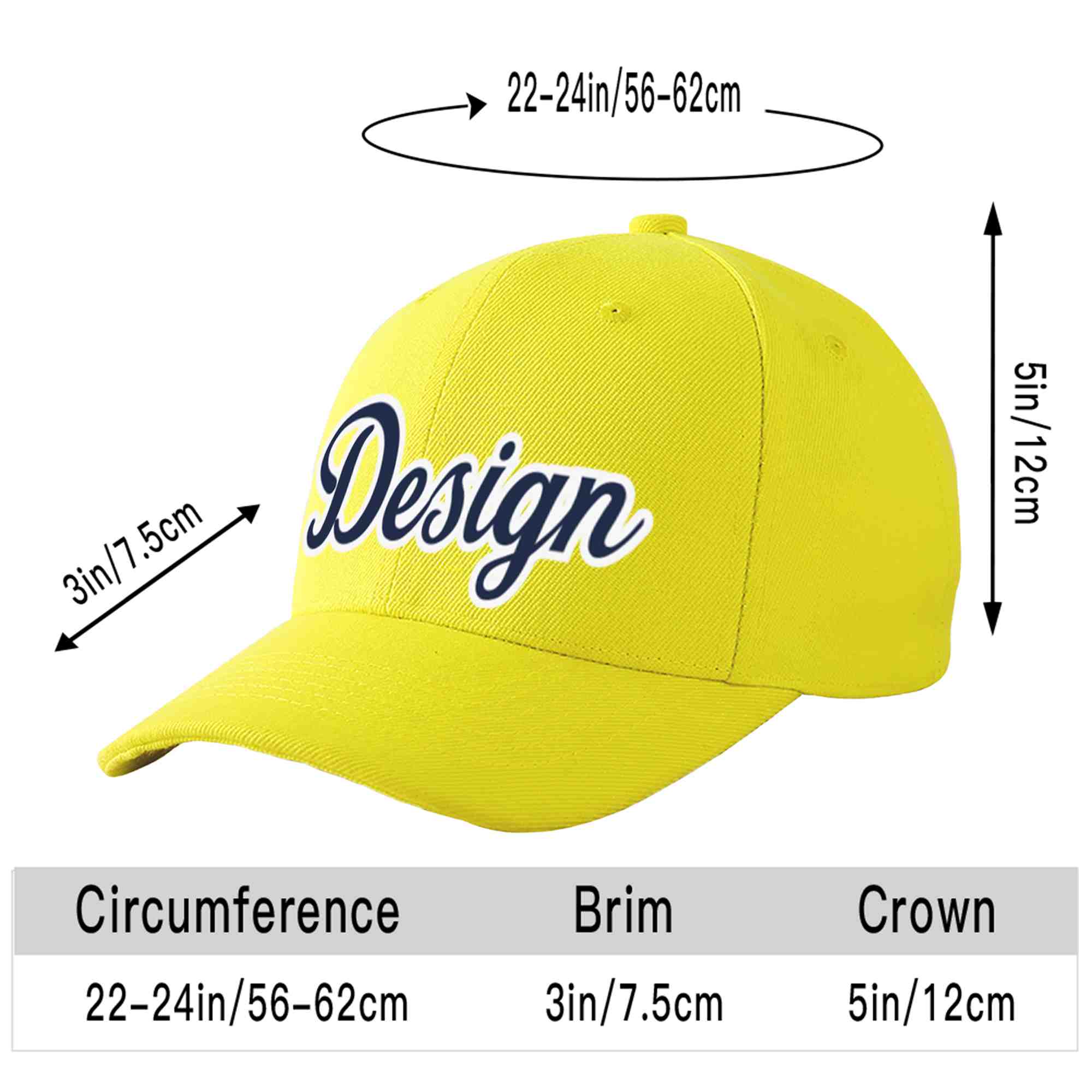 Custom Yellow Navy-White Curved Eaves Sport Design Baseball Cap