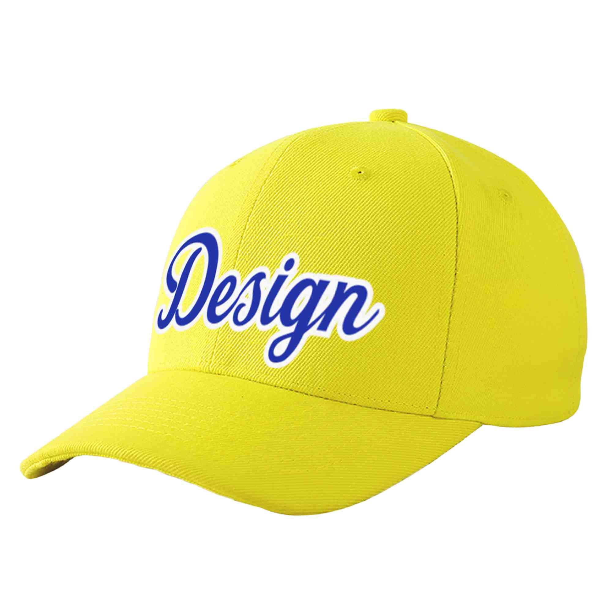 Casquette de baseball personnalisée jaune blanc-royal incurvée Eaves Sport Design