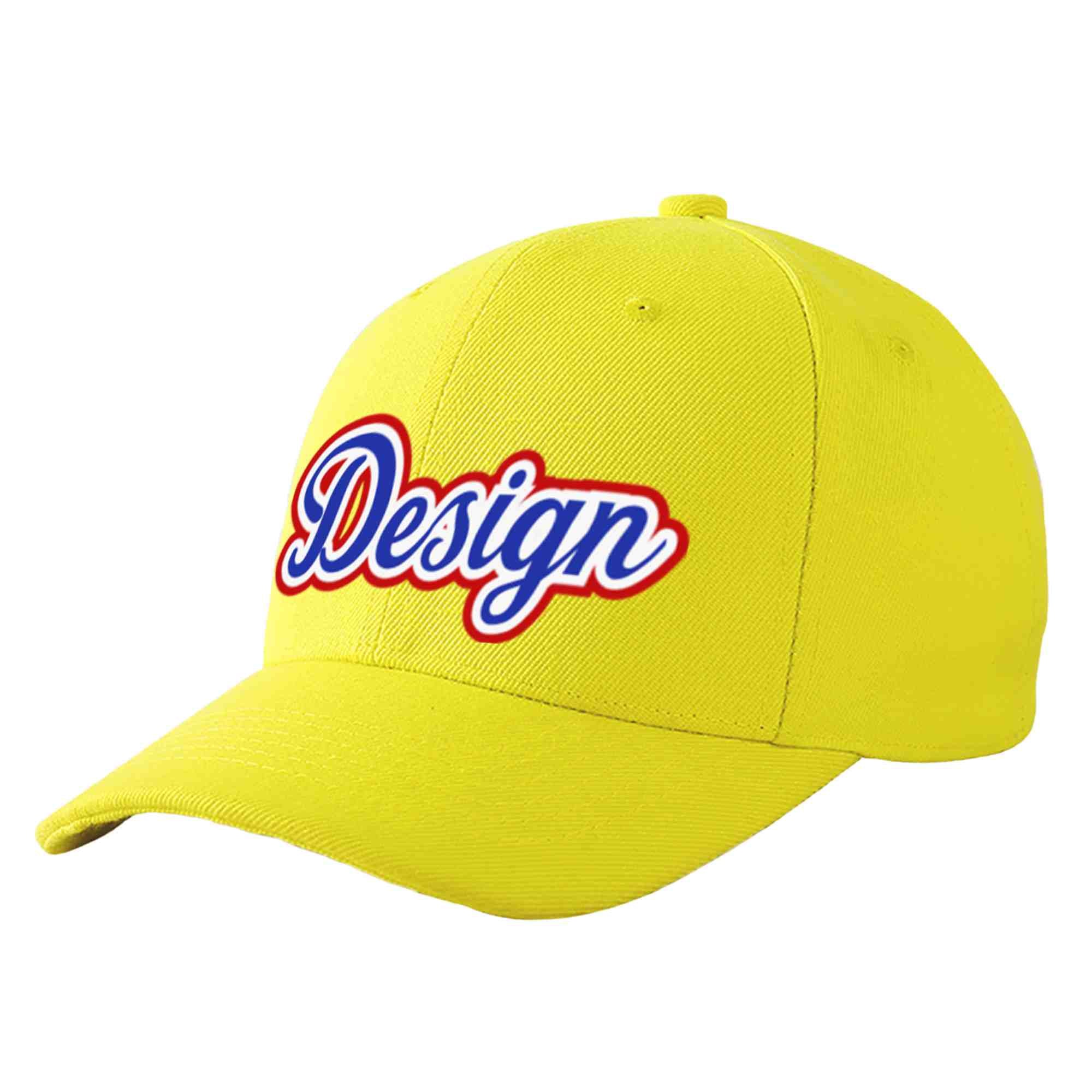 Casquette de baseball personnalisée jaune royal-blanc courbé Eaves Sport Design