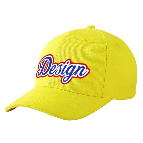 Custom Yellow Royal-White Curved Eaves Sport Design Baseball Cap