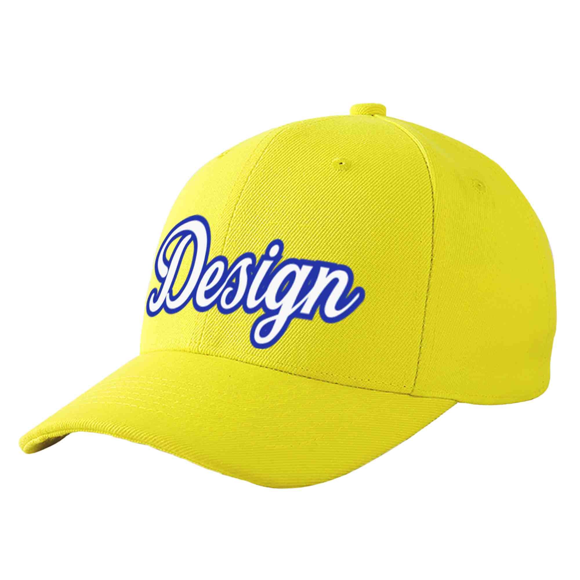 Custom Yellow Royal-White Curved Eaves Sport Design Baseball Cap