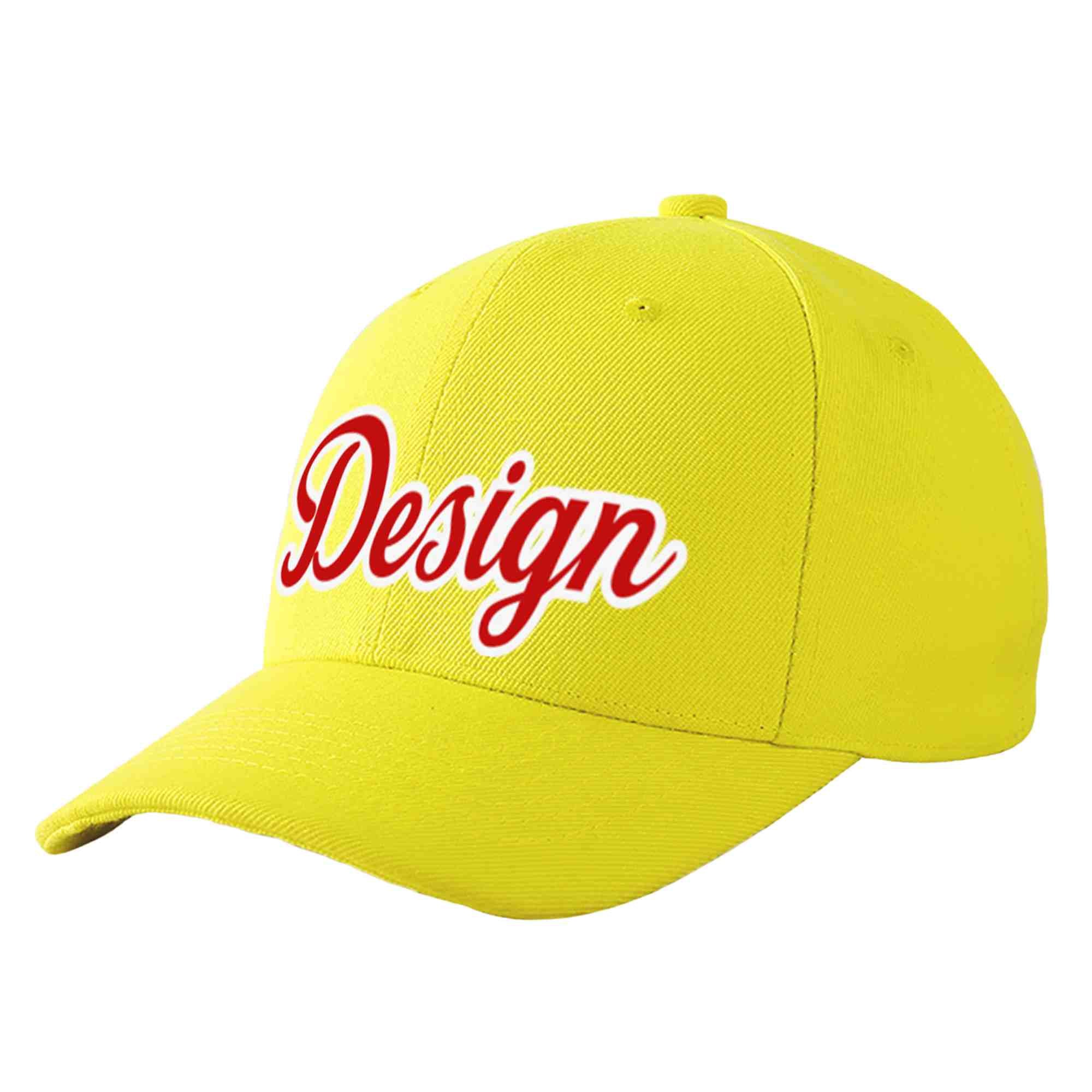 Custom Yellow Red-White Curved Eaves Sport Design Baseball Cap