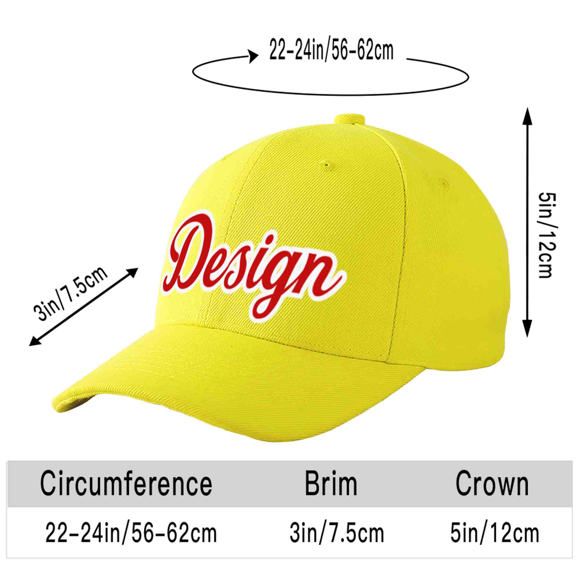 Casquette de baseball personnalisée jaune rouge-blanc avec avant-toit incurvé