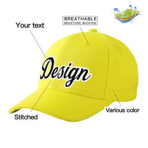 Casquette de baseball incurvée personnalisée jaune noir-blanc avec avant-toit