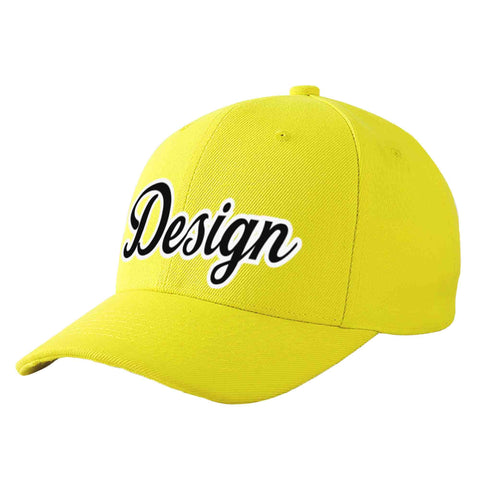 Custom Yellow Black-White Curved Eaves Sport Design Baseball Cap