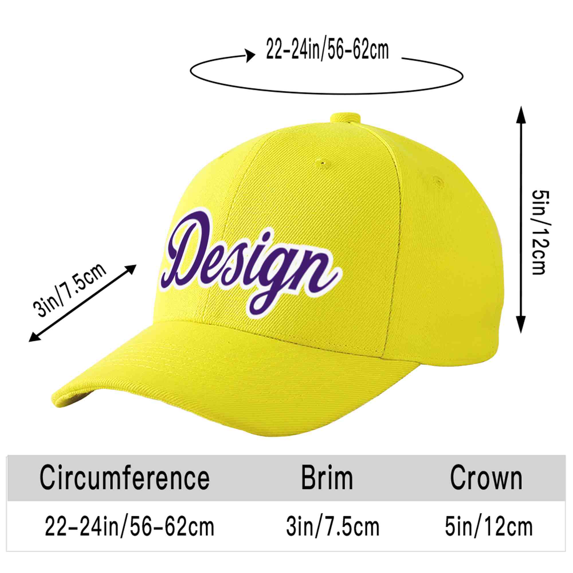 Casquette de baseball incurvée personnalisée jaune violet-blanc avec avant-toit