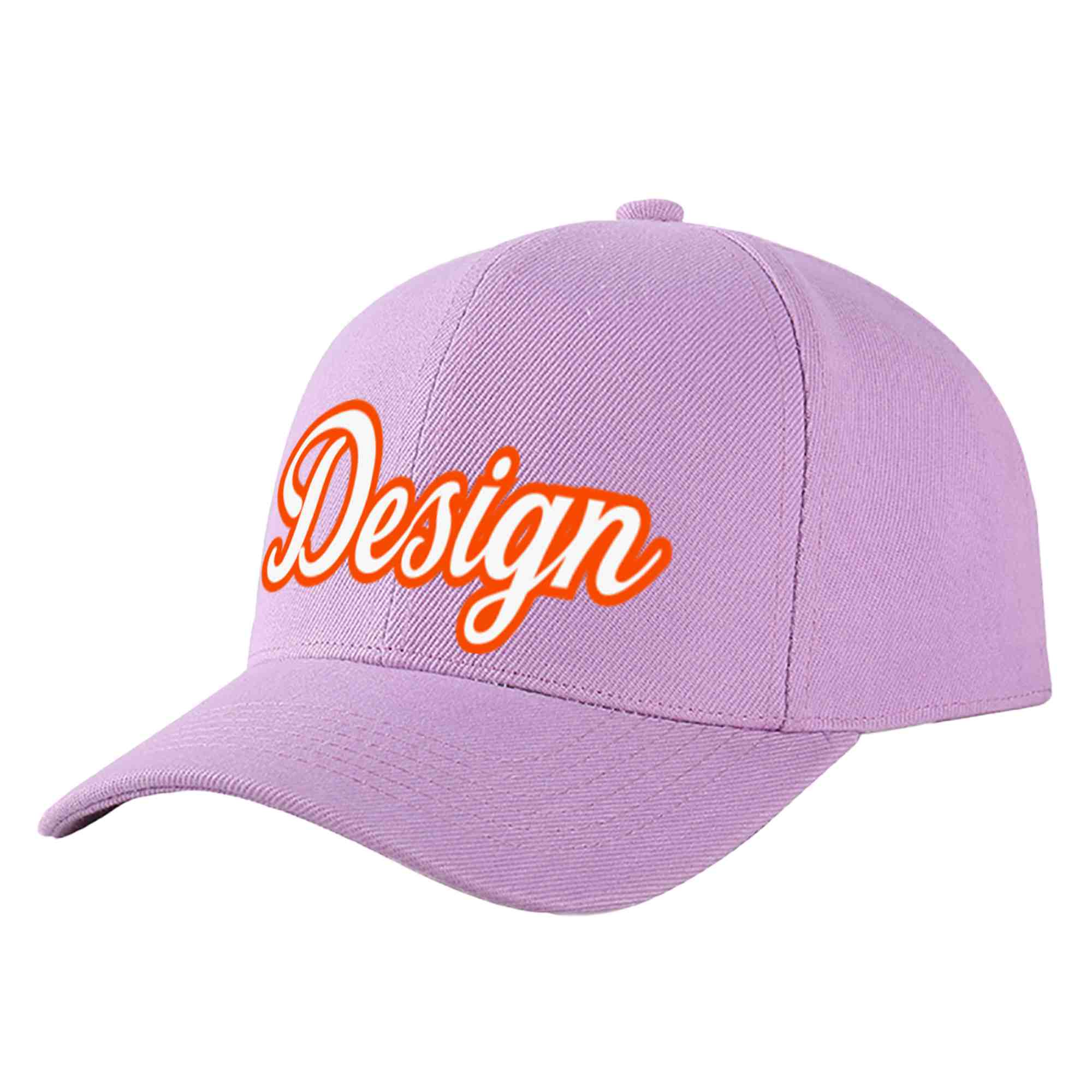 Casquette de baseball personnalisée, violet clair, blanc-orange, courbée, design sportif